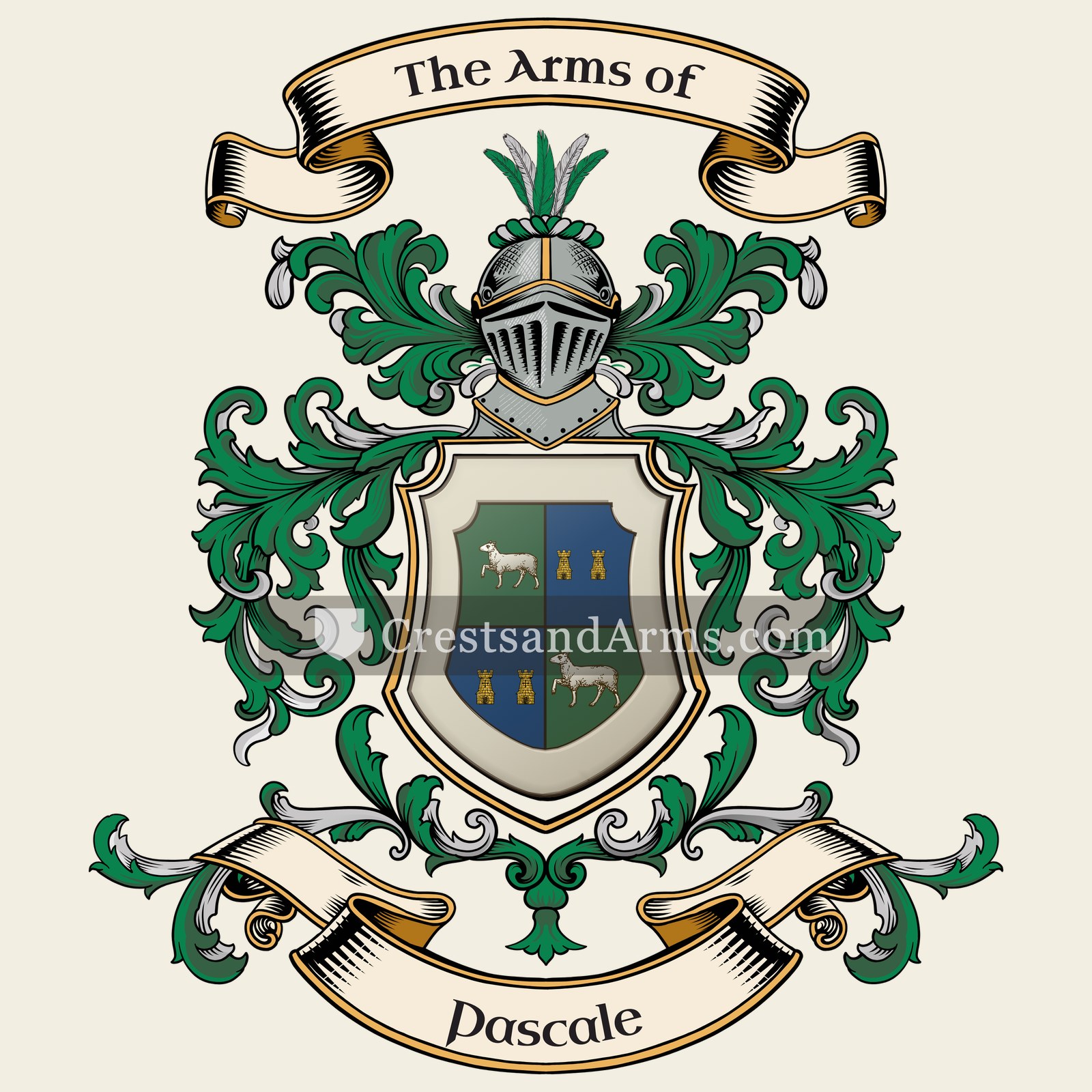 The Pascale coat of arms, drawn from the recorded blazon