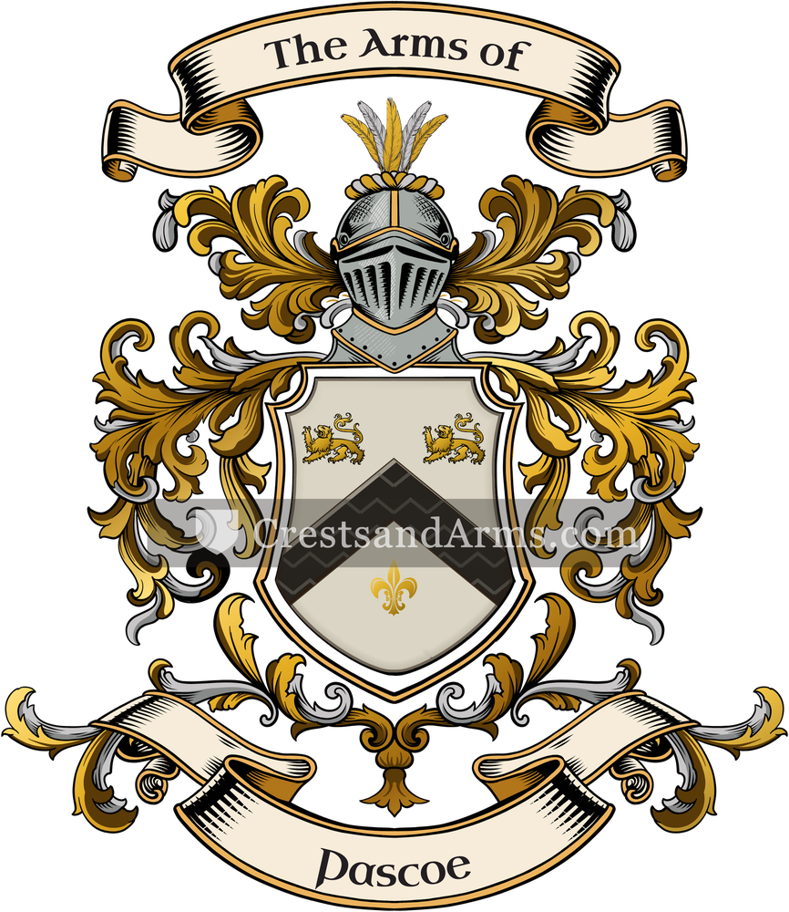 The Pascoe coat of arms, drawn from the recorded blazon