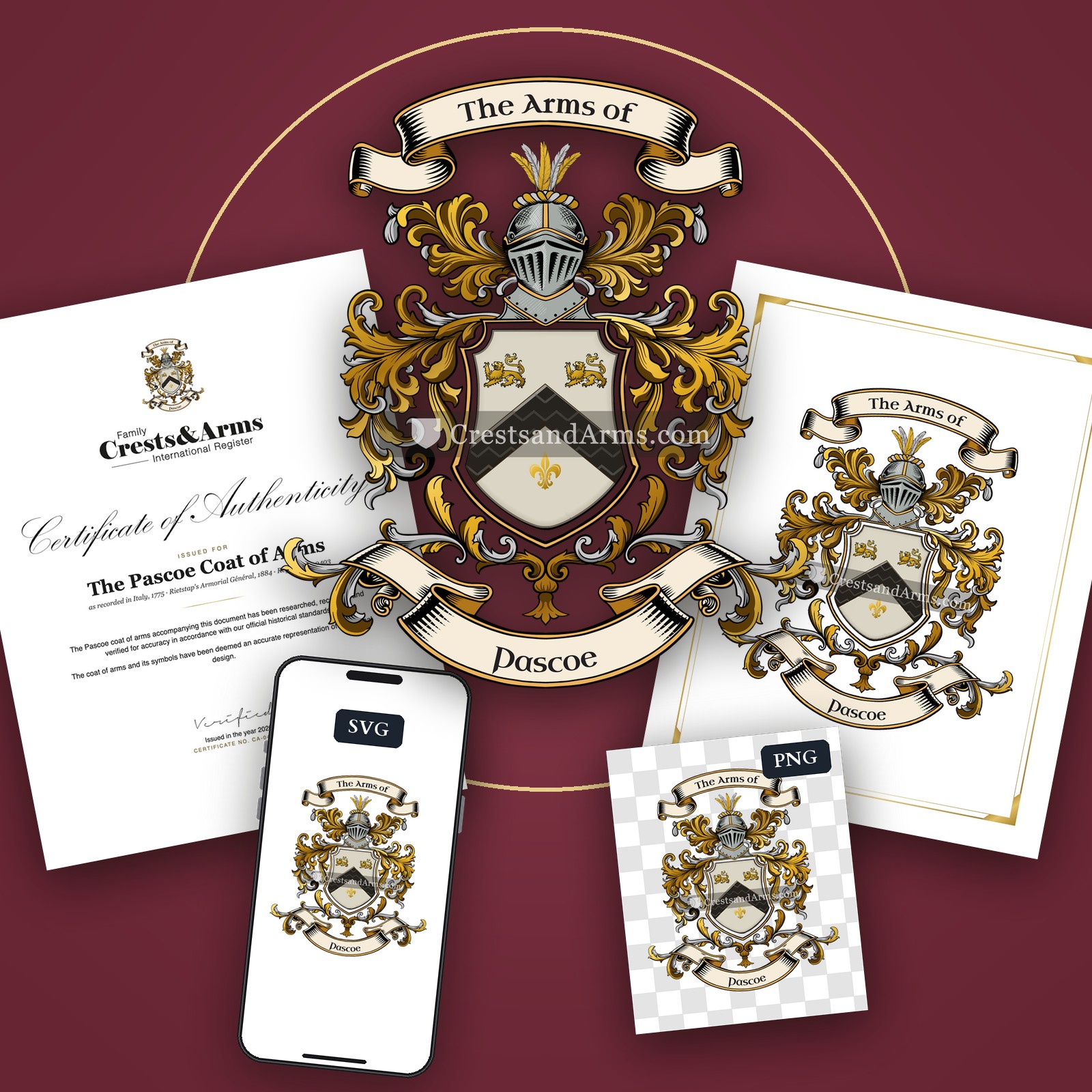 The Pascoe arms on the coat of arms — digital pack