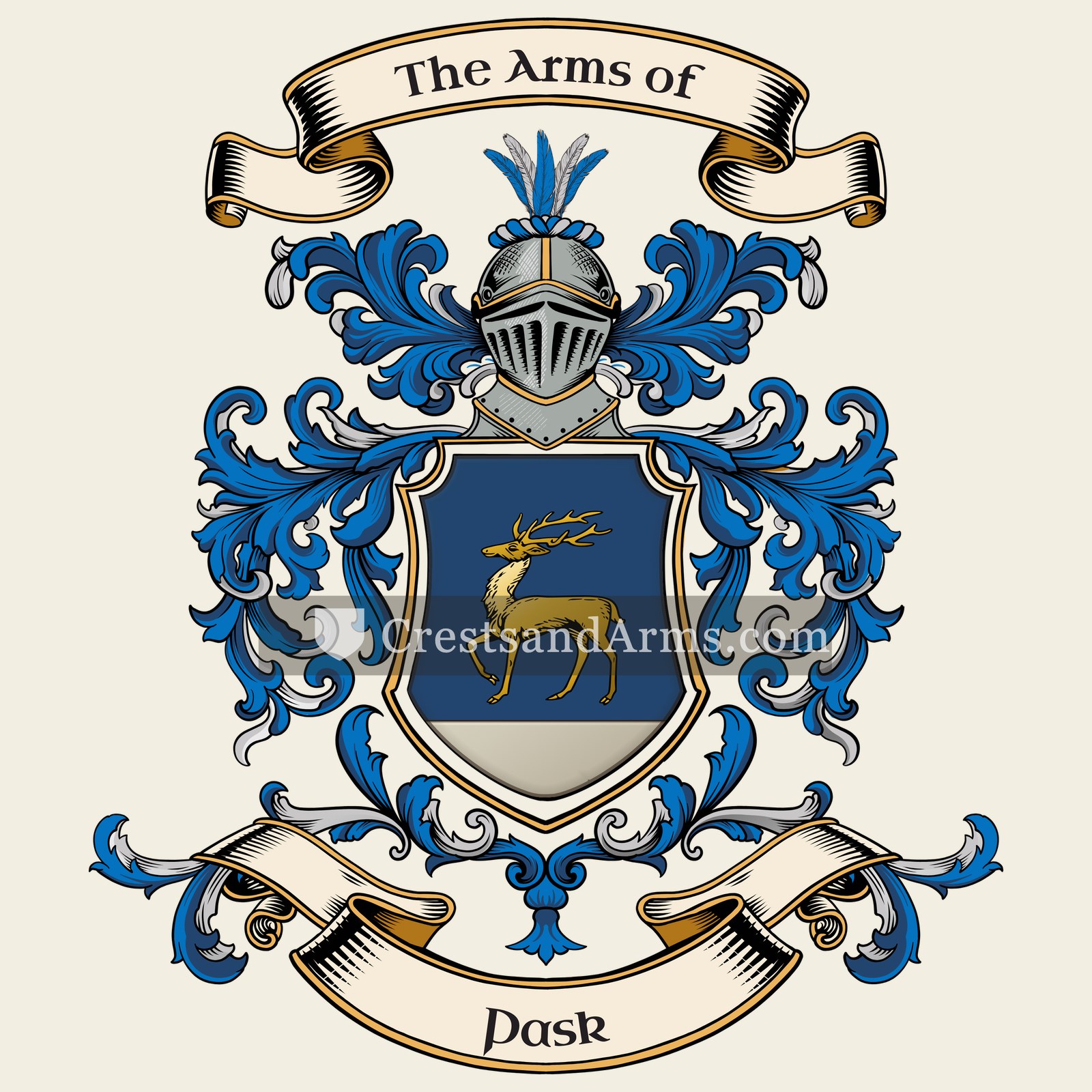 The Pask coat of arms, drawn from the recorded blazon