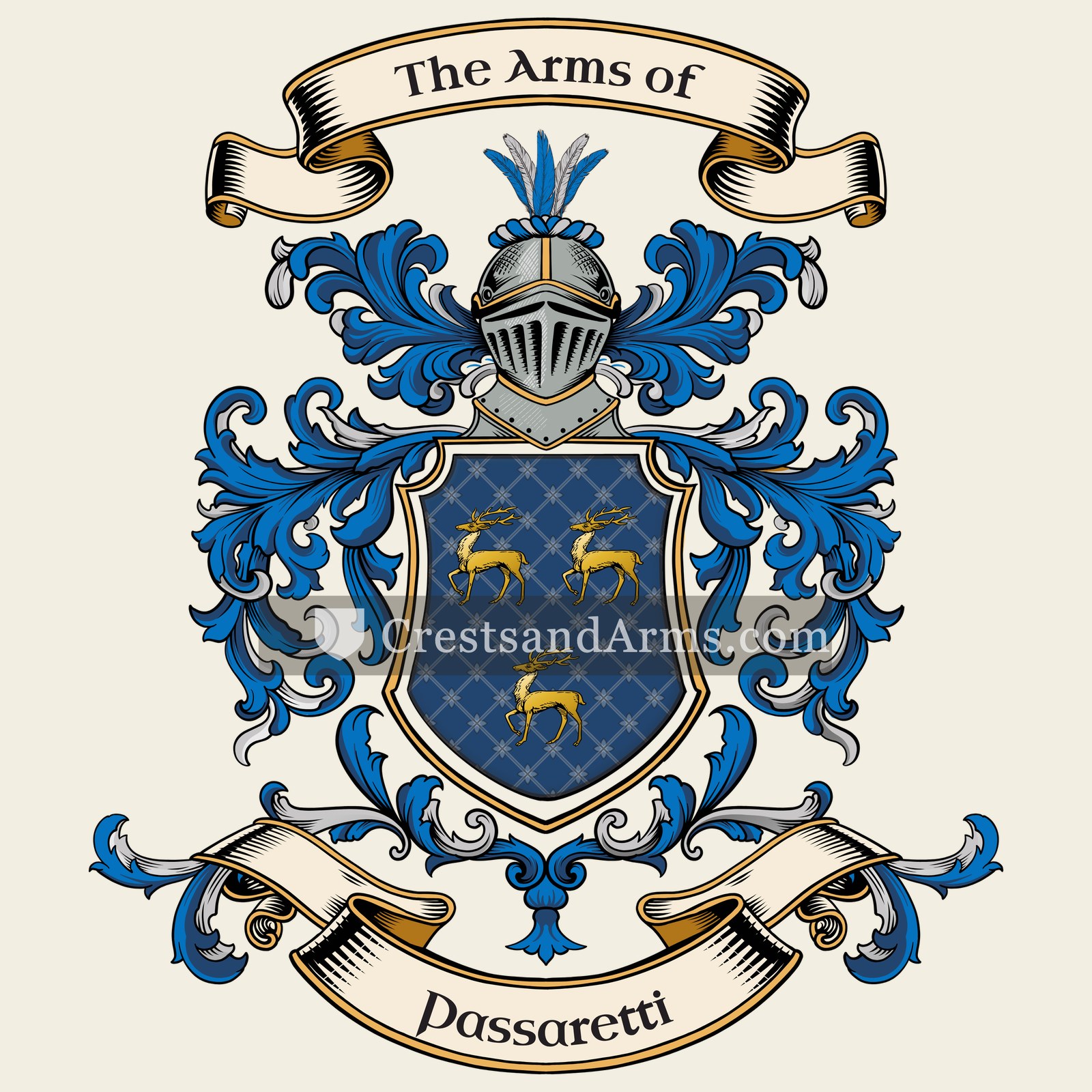 The Passaretti coat of arms, drawn from the recorded blazon