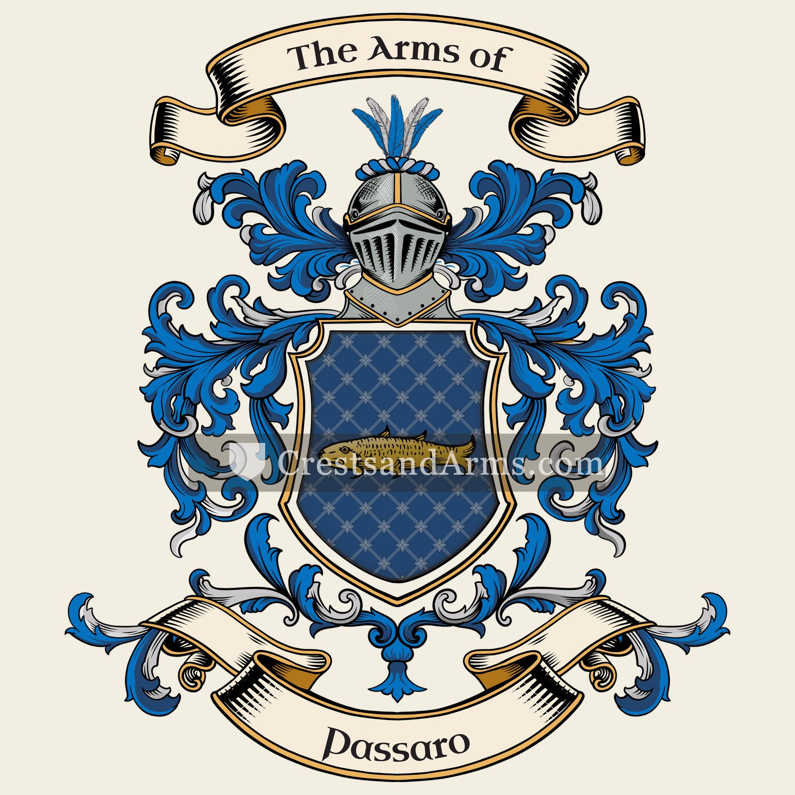 The Passaro coat of arms, drawn from the recorded blazon