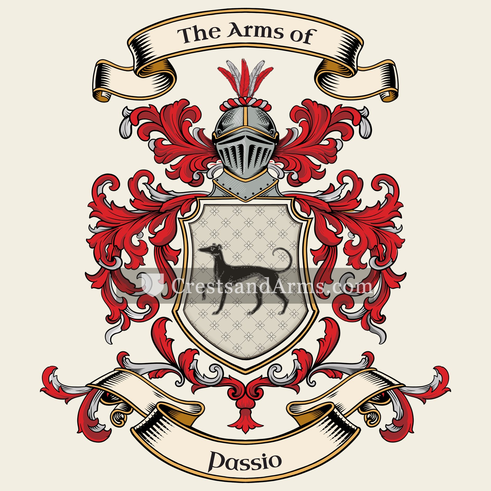 The Passio coat of arms, drawn from the recorded blazon