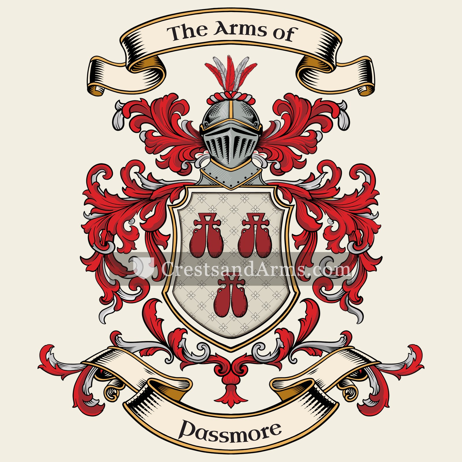 The Passmore coat of arms, drawn from the recorded blazon