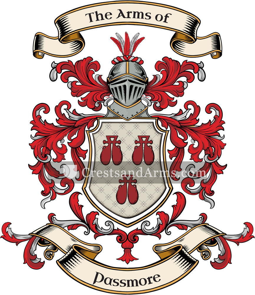 The Passmore coat of arms, drawn from the recorded blazon