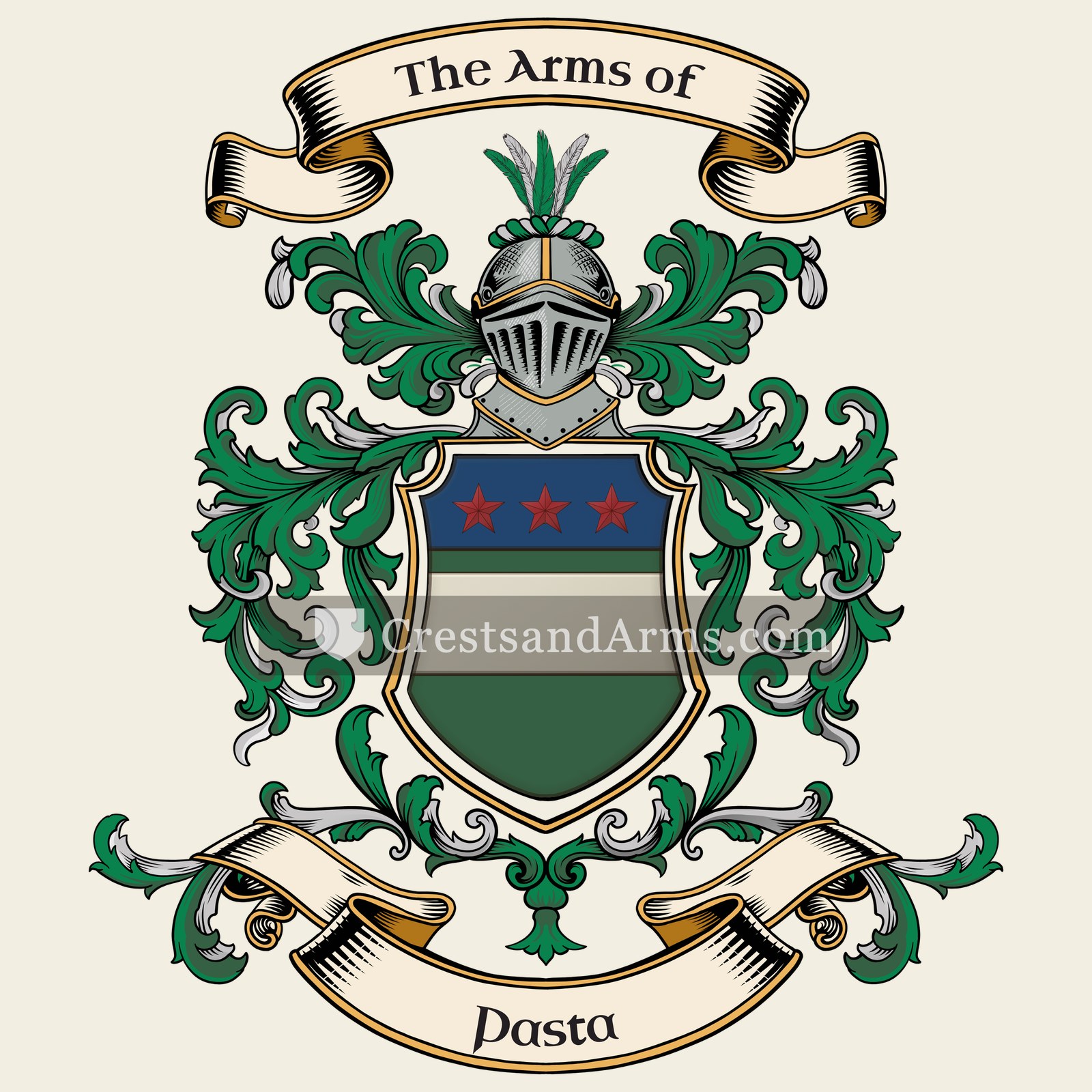 The Pasta coat of arms, drawn from the recorded blazon