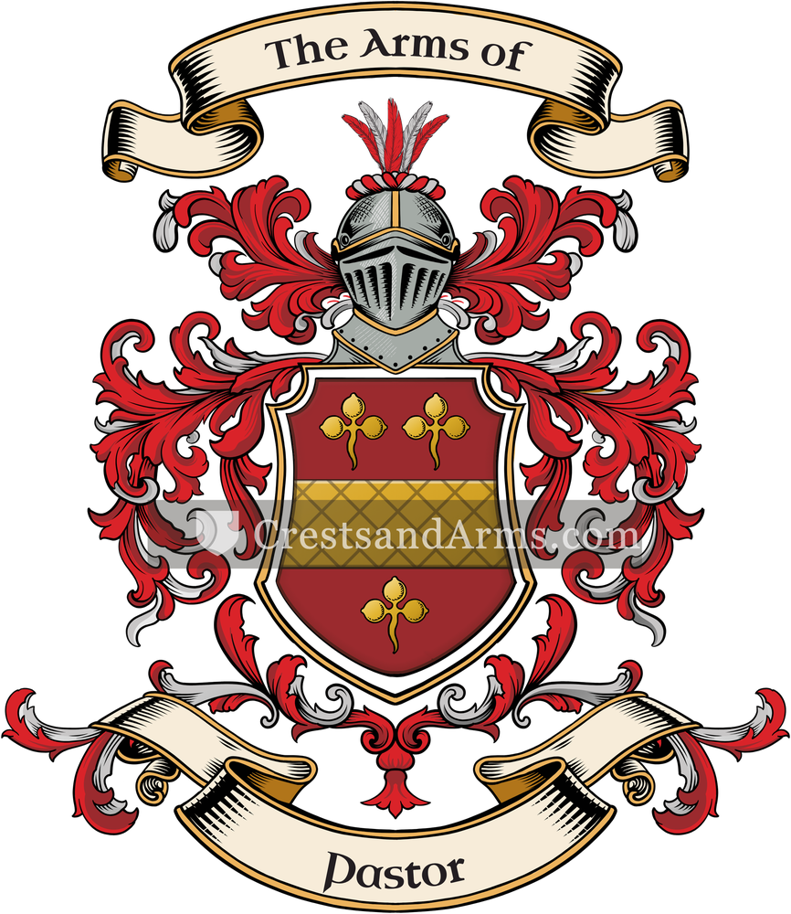 The Pastor coat of arms, drawn from the recorded blazon