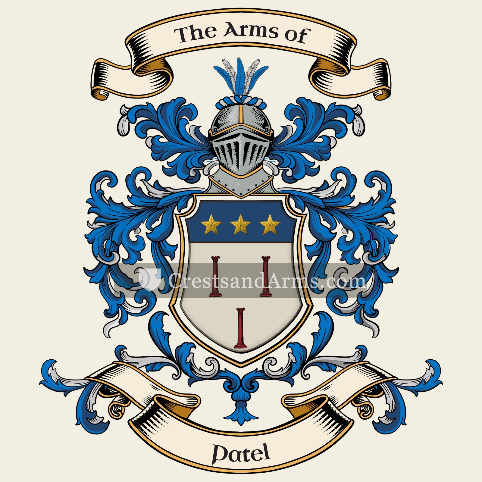 The Patel coat of arms, drawn from the recorded blazon