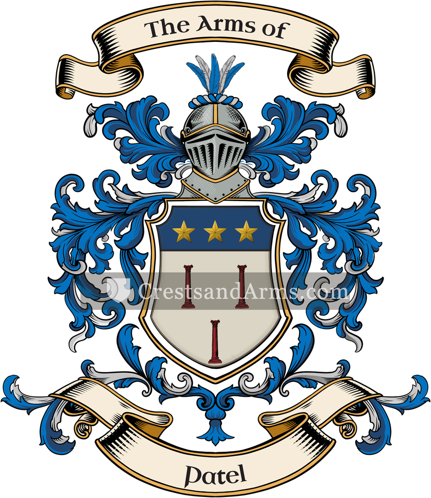 The Patel coat of arms, drawn from the recorded blazon