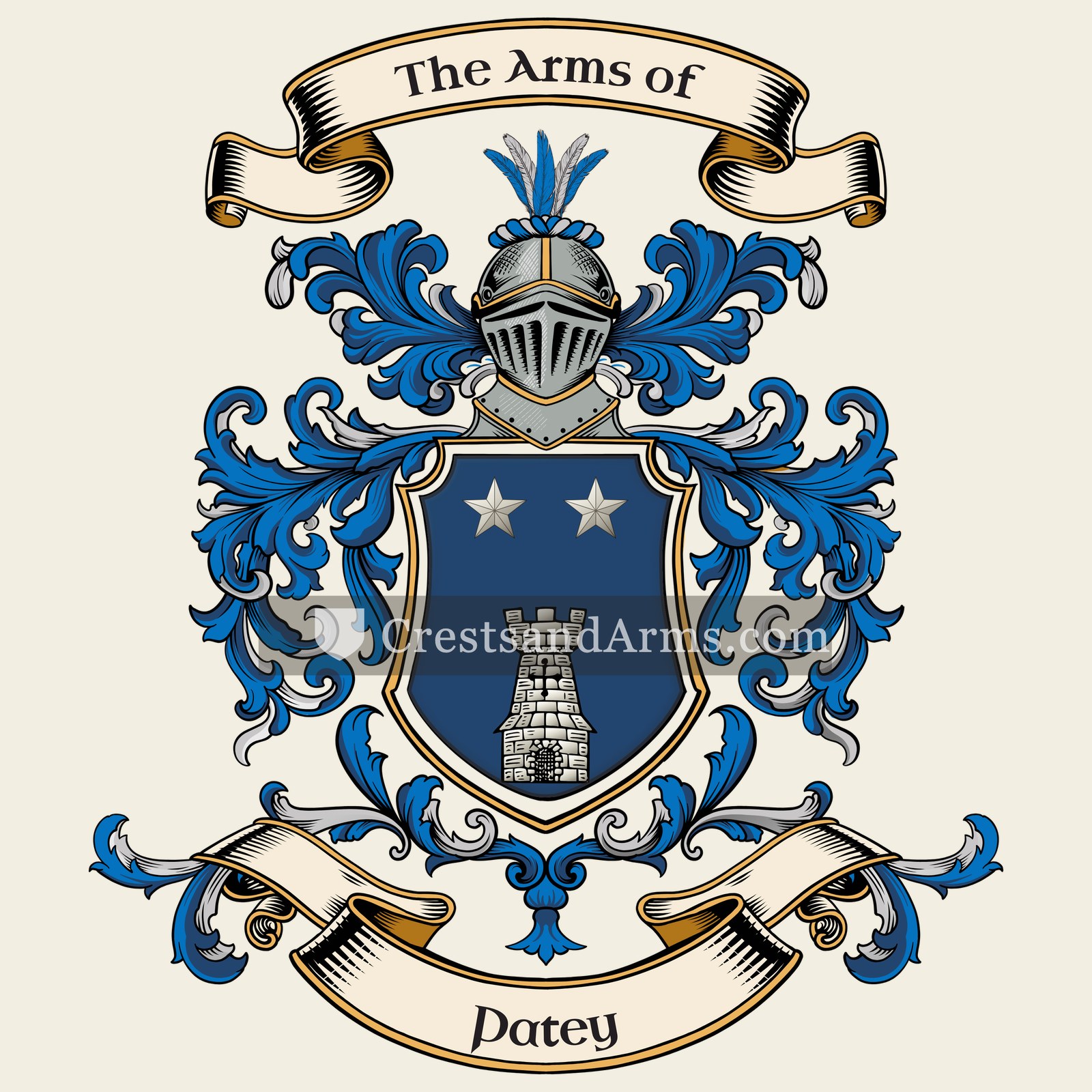 The Patey coat of arms, drawn from the recorded blazon