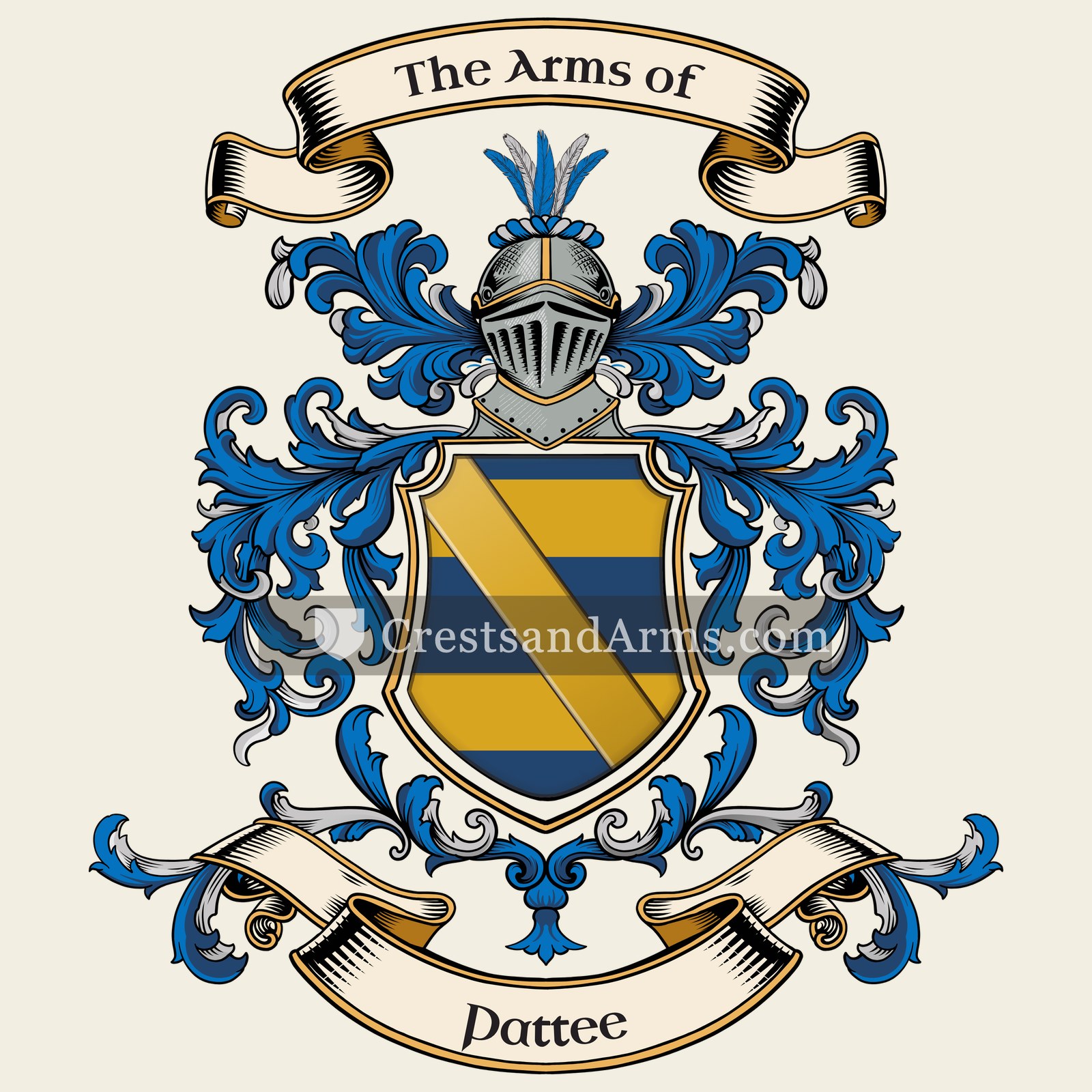 The Pattee coat of arms, drawn from the recorded blazon