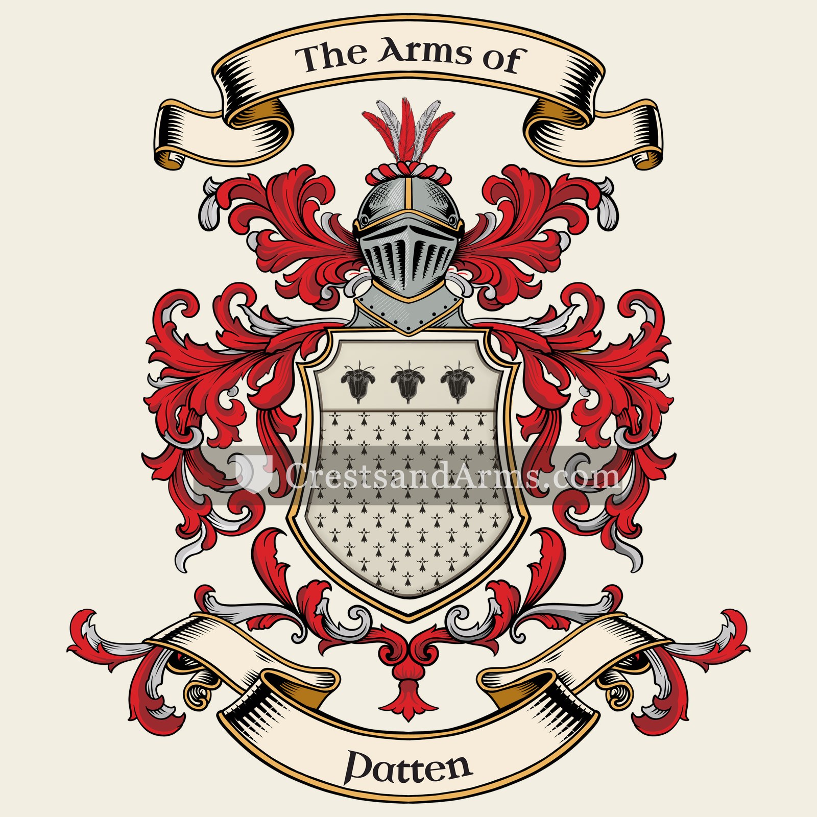 The Patten coat of arms, drawn from the recorded blazon