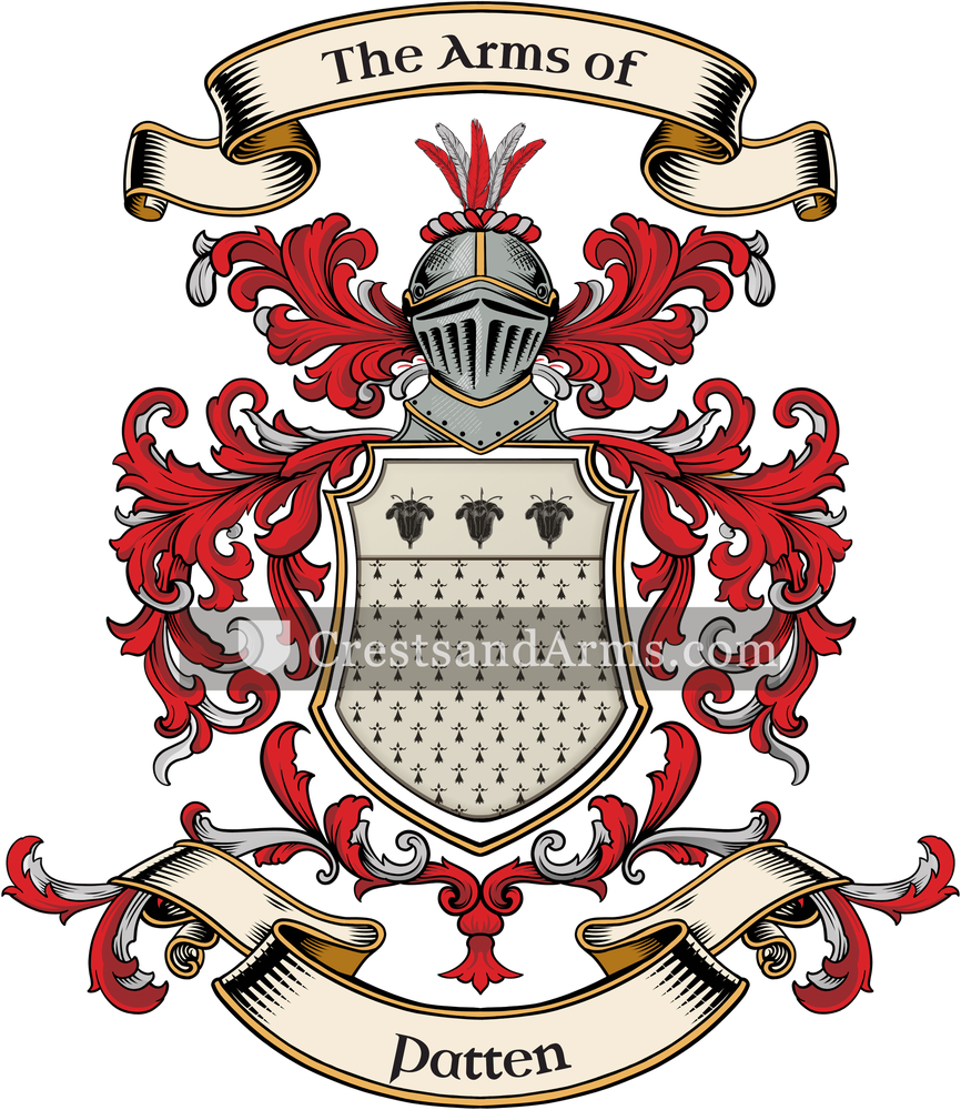 The Patten coat of arms, drawn from the recorded blazon