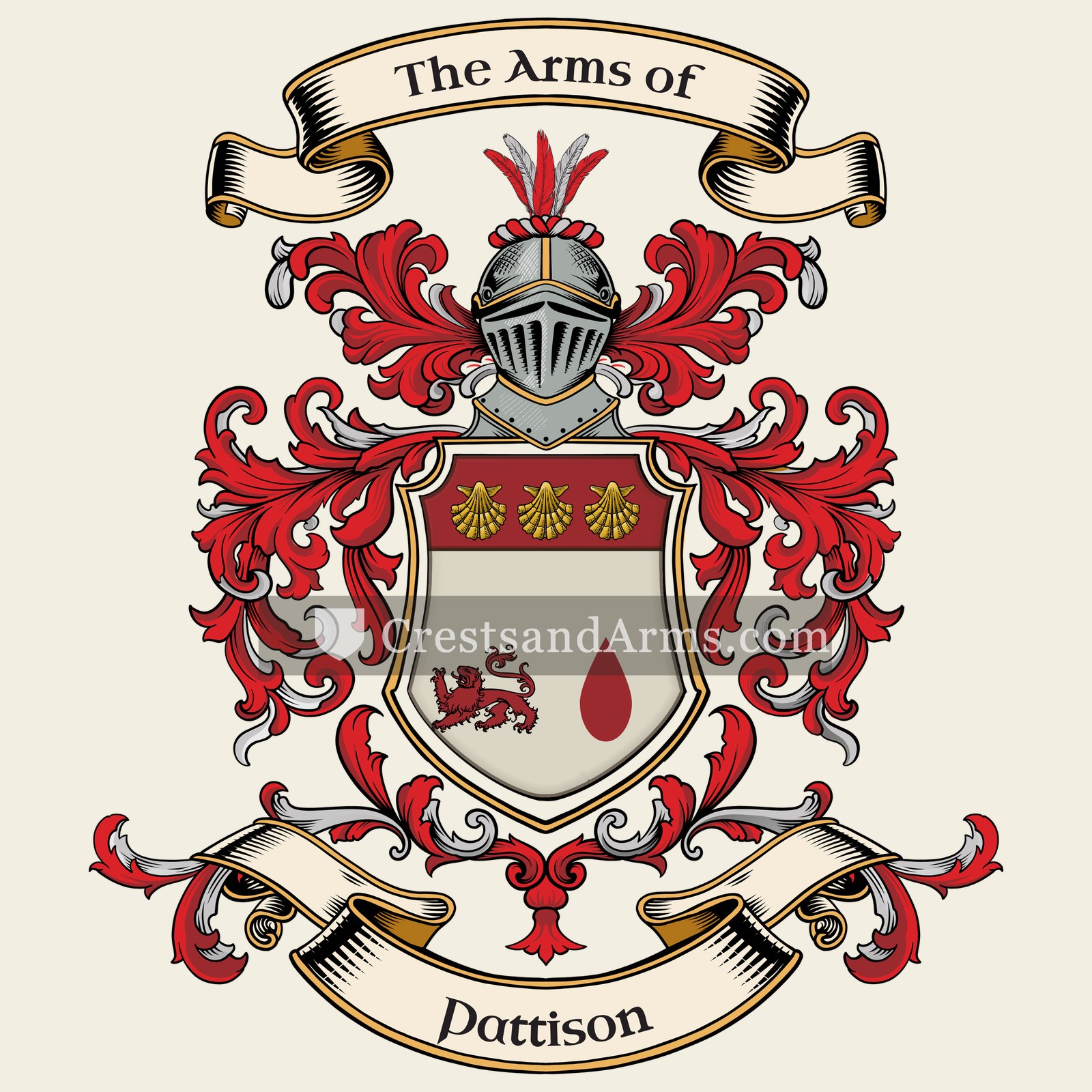 The Pattison coat of arms, drawn from the recorded blazon