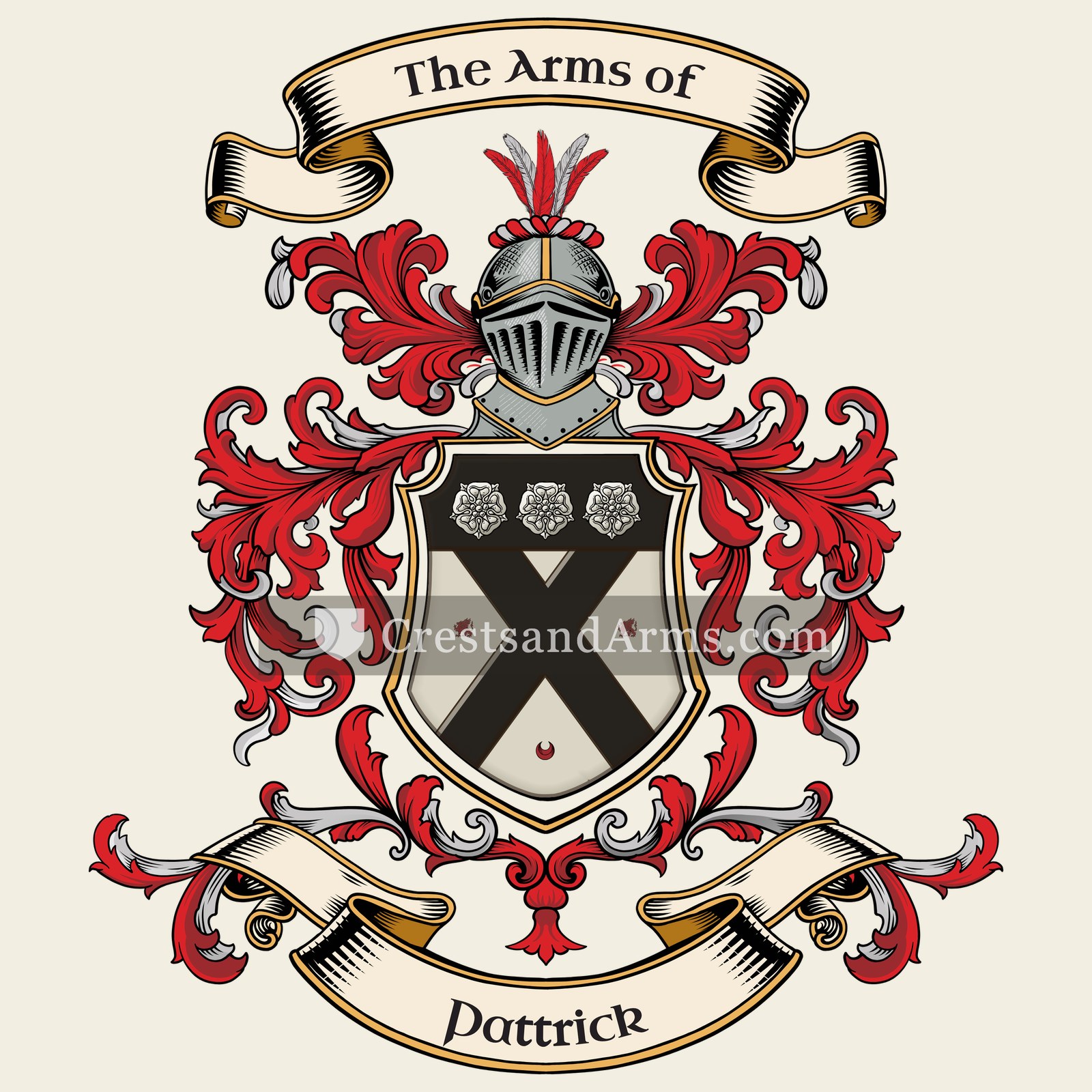 The Pattrick coat of arms, drawn from the recorded blazon