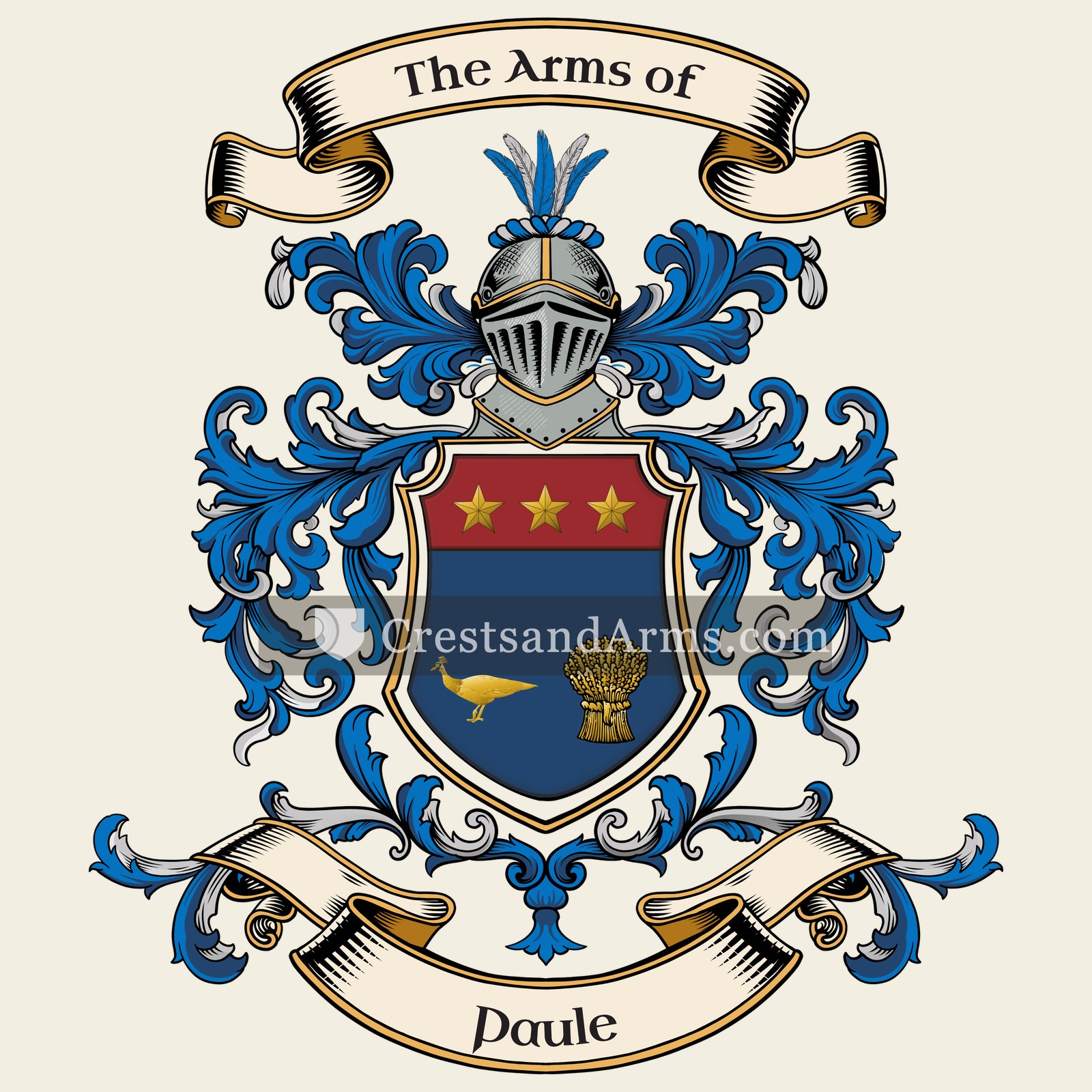 The Paule coat of arms, drawn from the recorded blazon