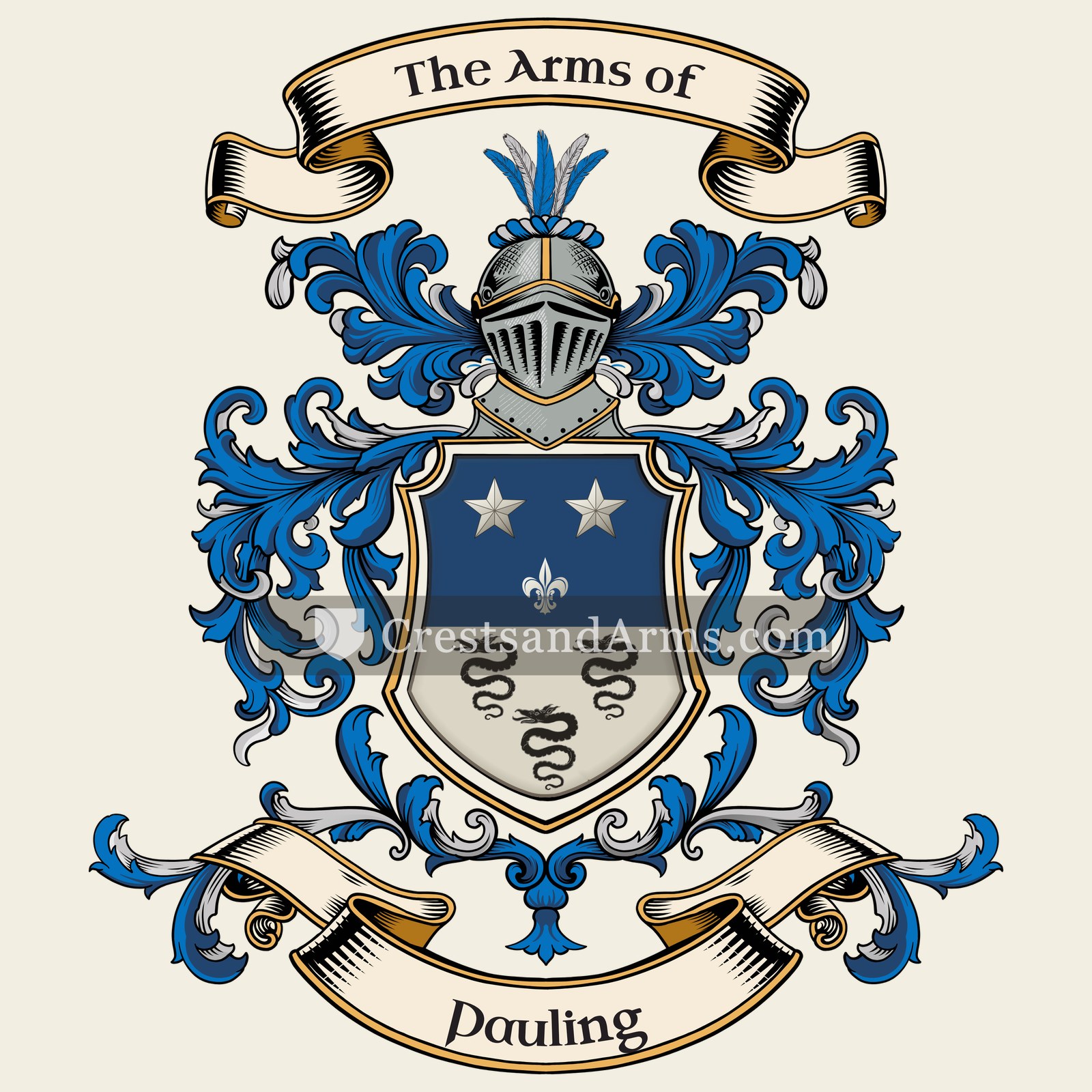 The Pauling coat of arms, drawn from the recorded blazon
