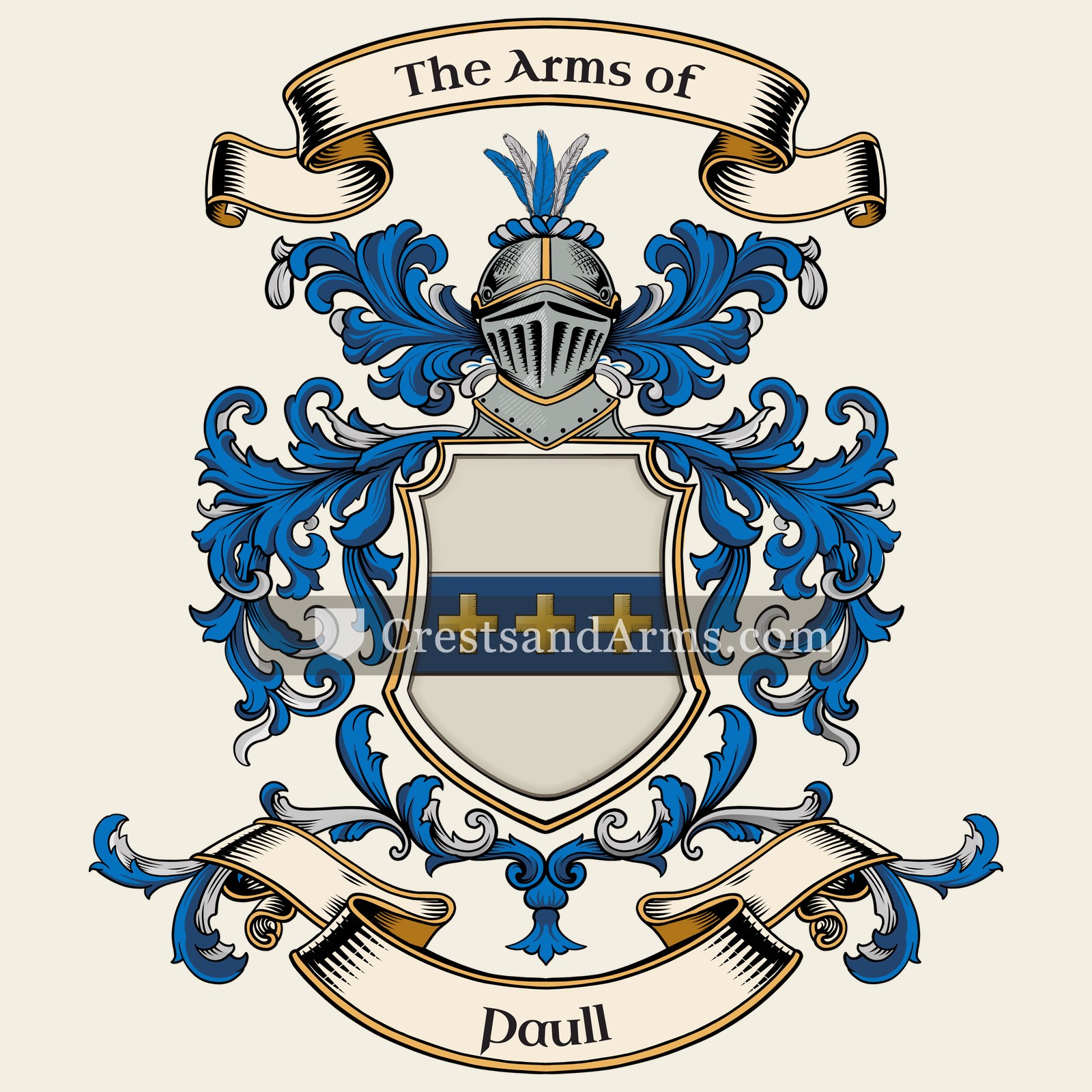 The Paull coat of arms, drawn from the recorded blazon