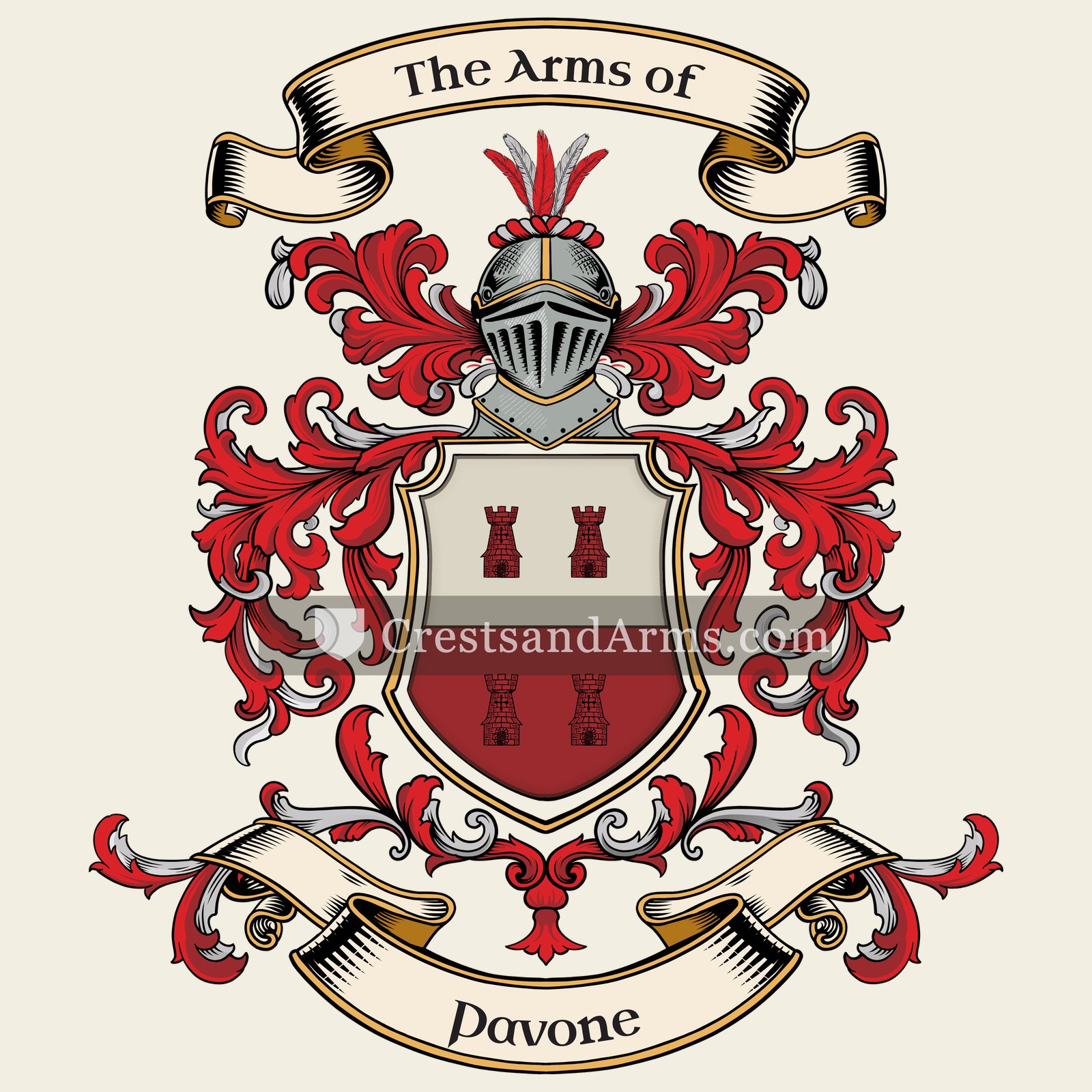 The Pavone coat of arms, drawn from the recorded blazon