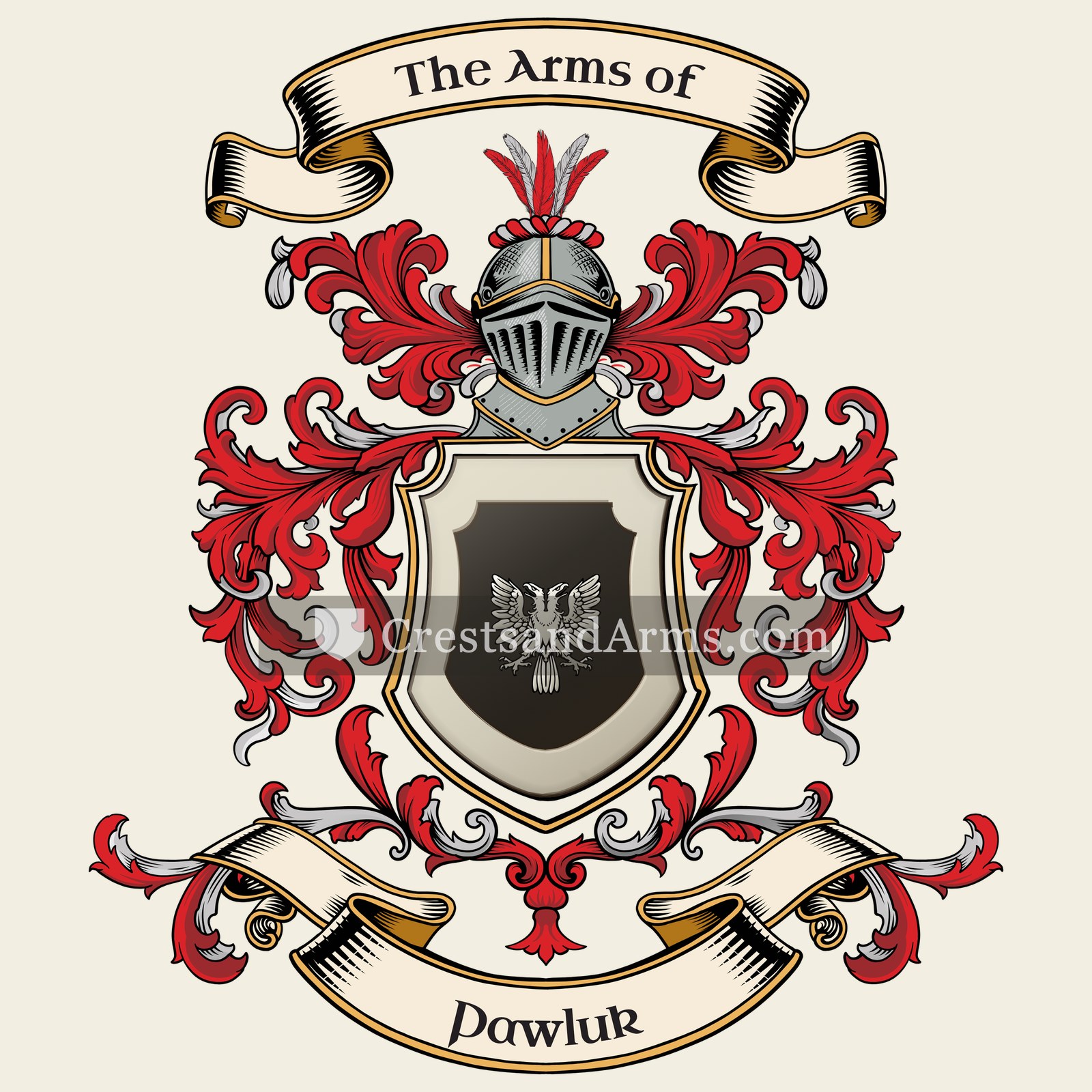 The Pawluk coat of arms, drawn from the recorded blazon