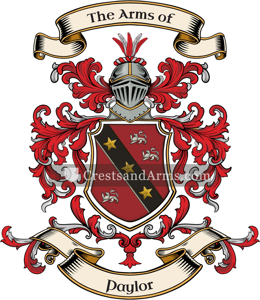 The Paylor coat of arms, drawn from the recorded blazon