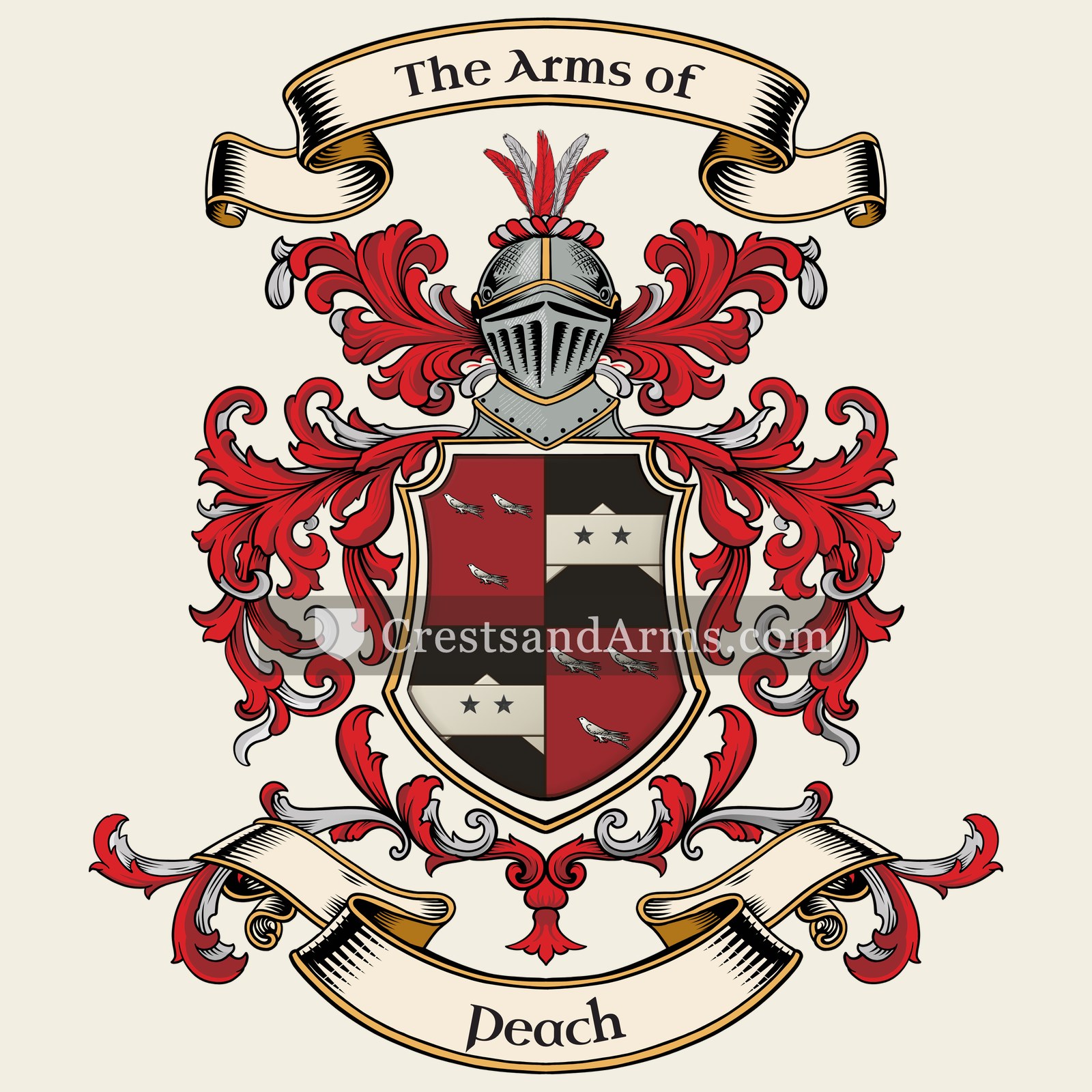 The Peach coat of arms, drawn from the recorded blazon