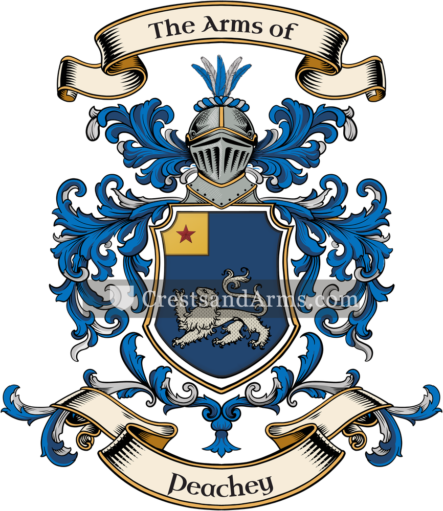 The Peachey coat of arms, drawn from the recorded blazon