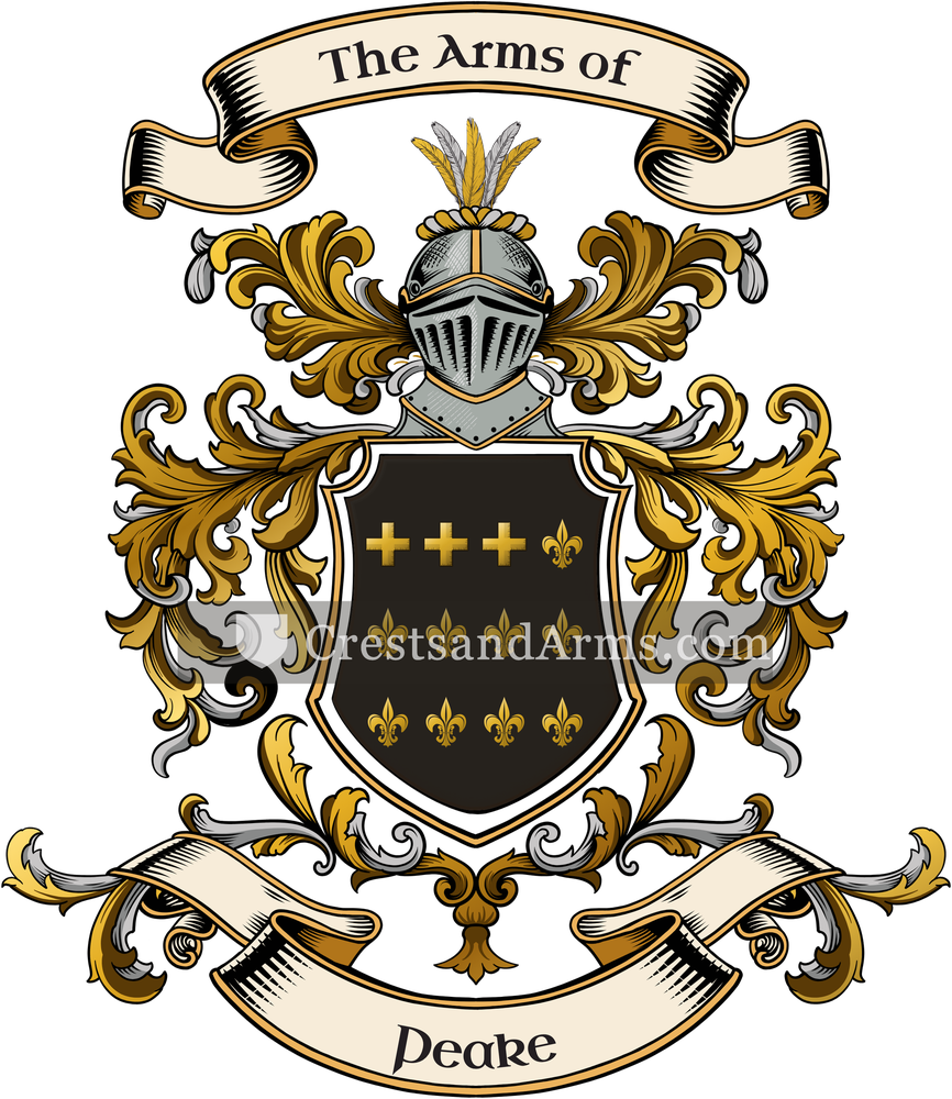 The Peake coat of arms, drawn from the recorded blazon