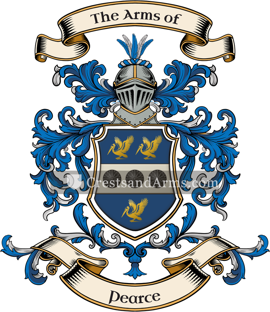 The Pearce coat of arms, drawn from the recorded blazon