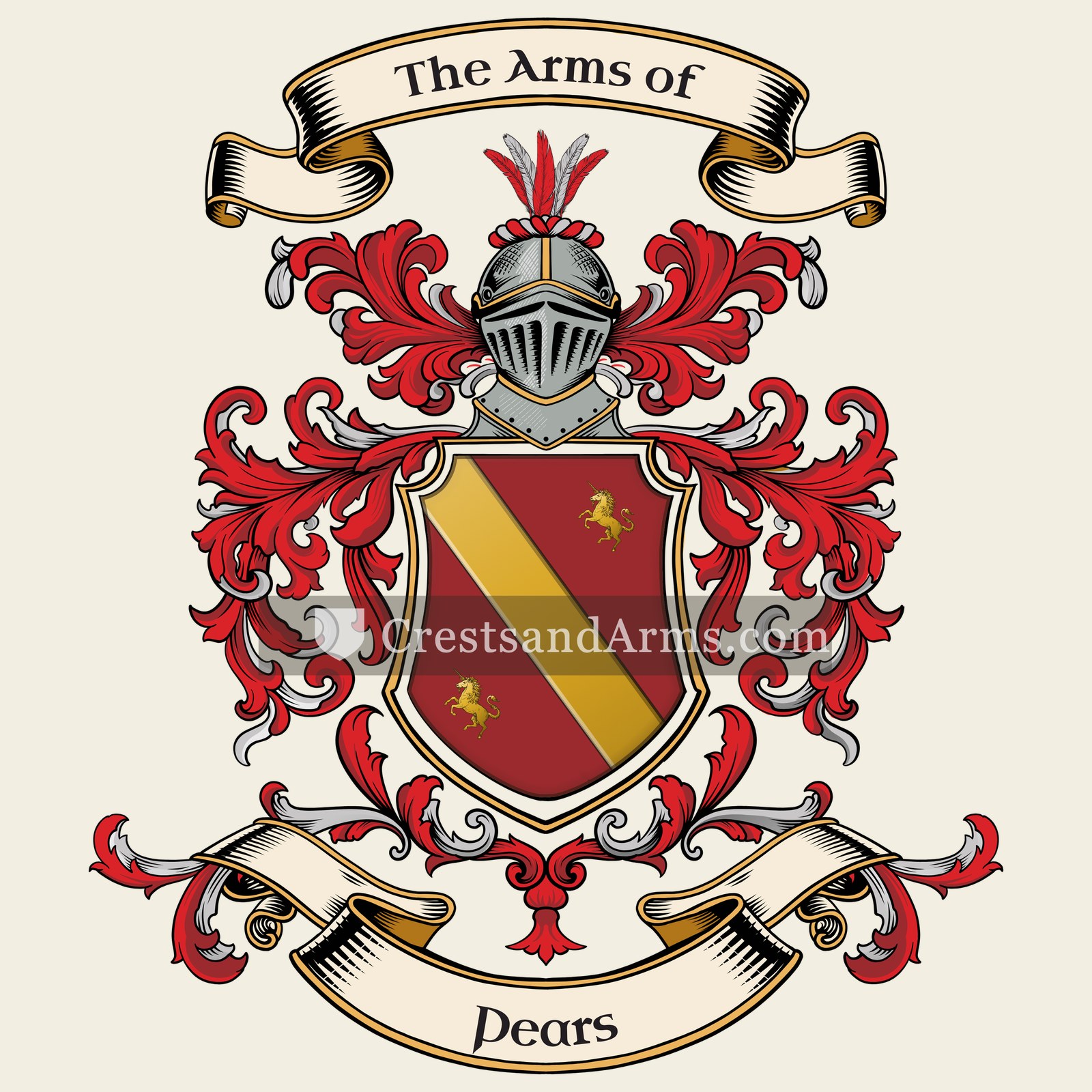 The Pears coat of arms, drawn from the recorded blazon