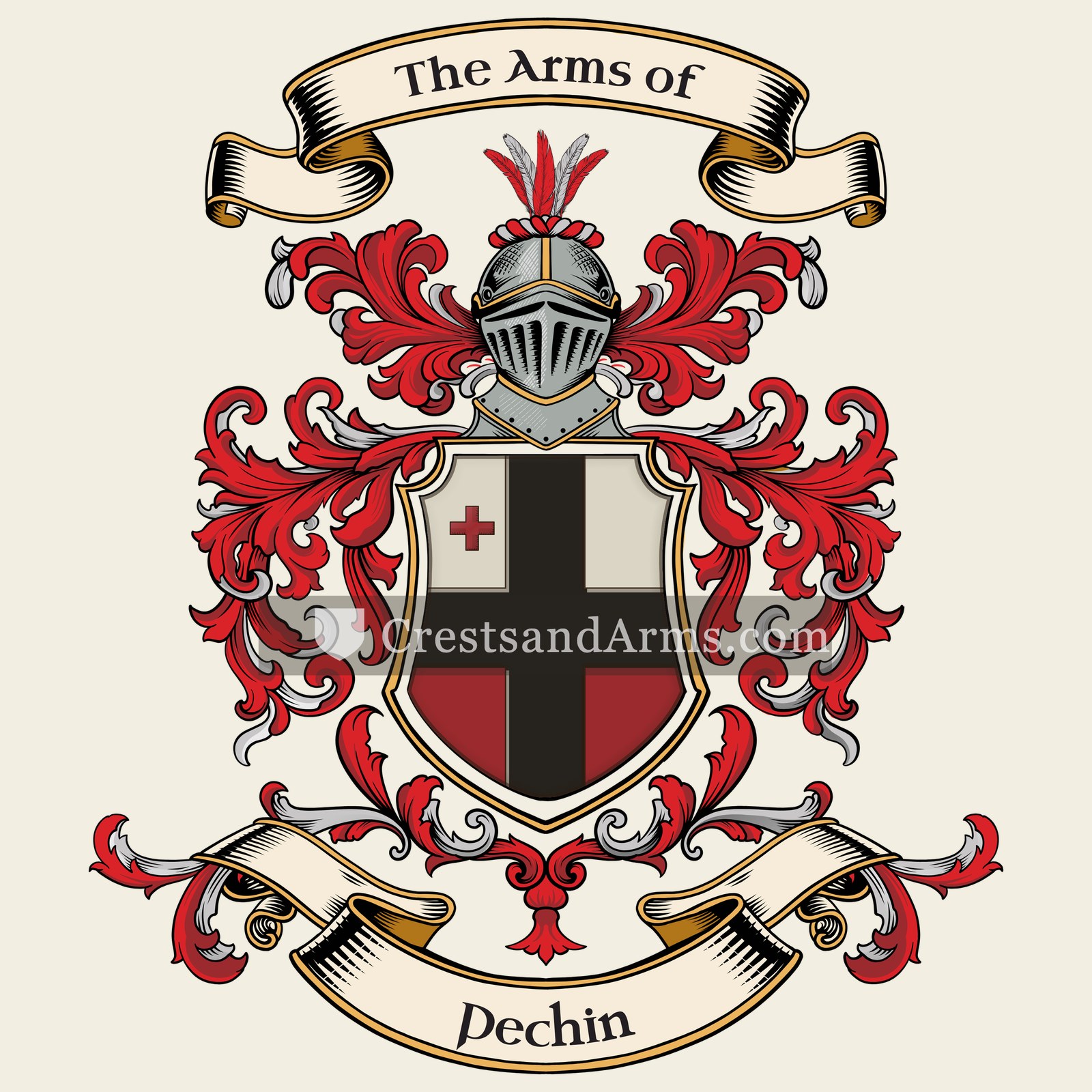 The Pechin coat of arms, drawn from the recorded blazon