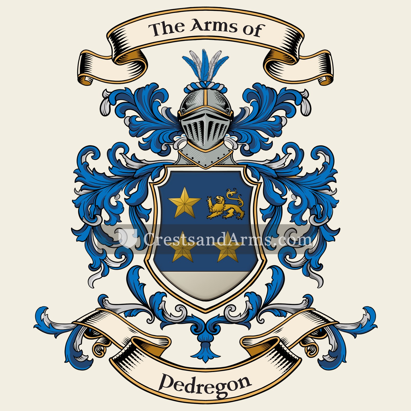 The Pedregon coat of arms, drawn from the recorded blazon