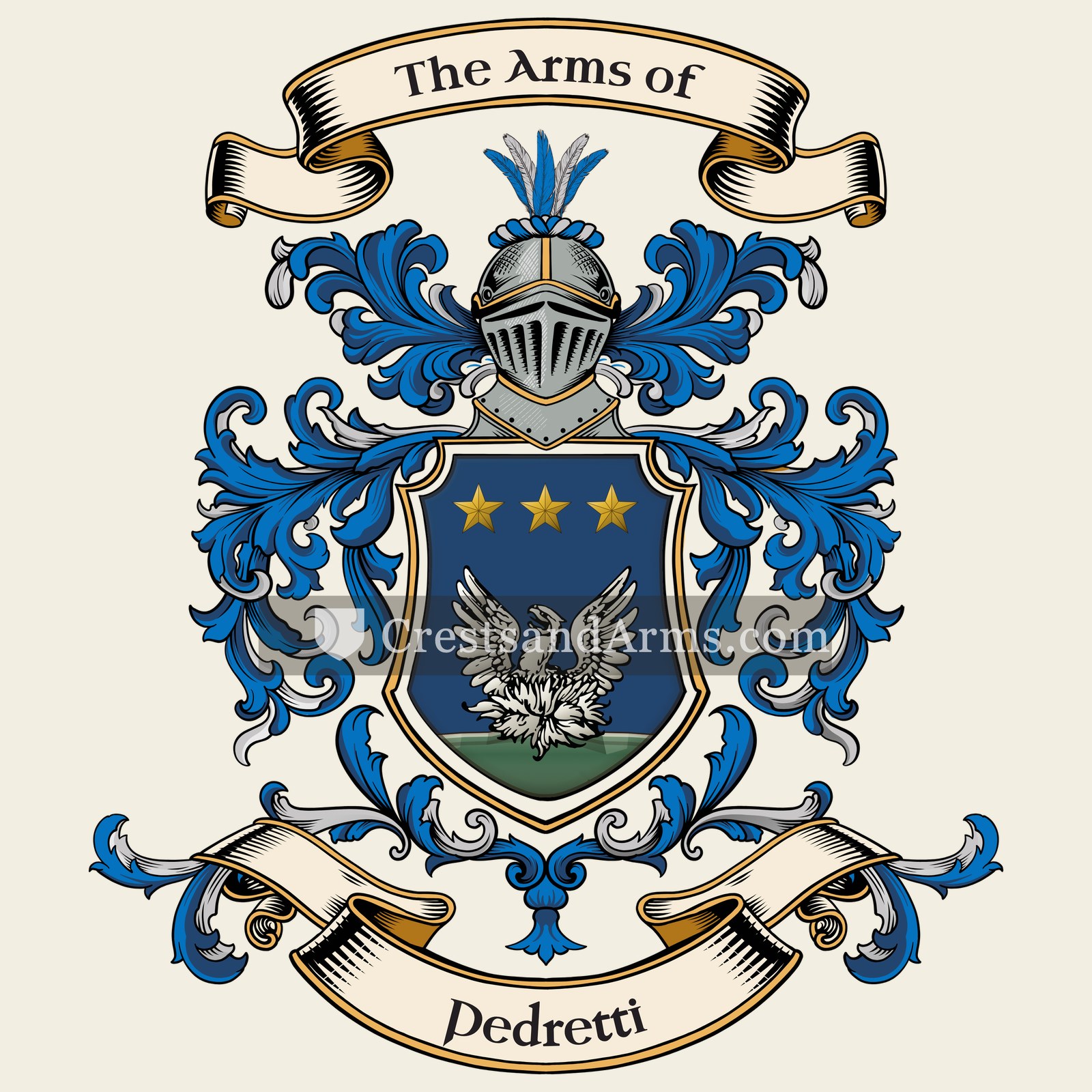 The Pedretti coat of arms, drawn from the recorded blazon