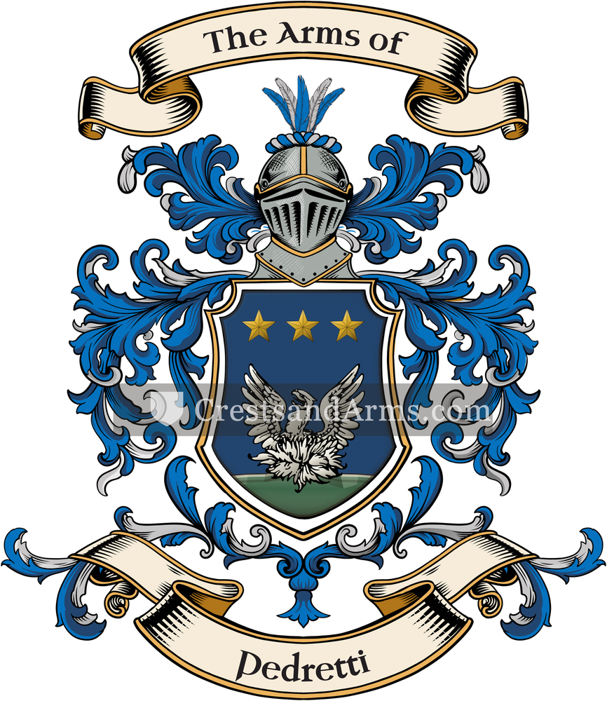 The Pedretti coat of arms, drawn from the recorded blazon