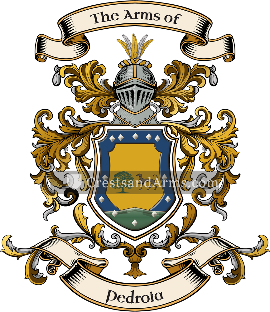 The Pedroia coat of arms, drawn from the recorded blazon