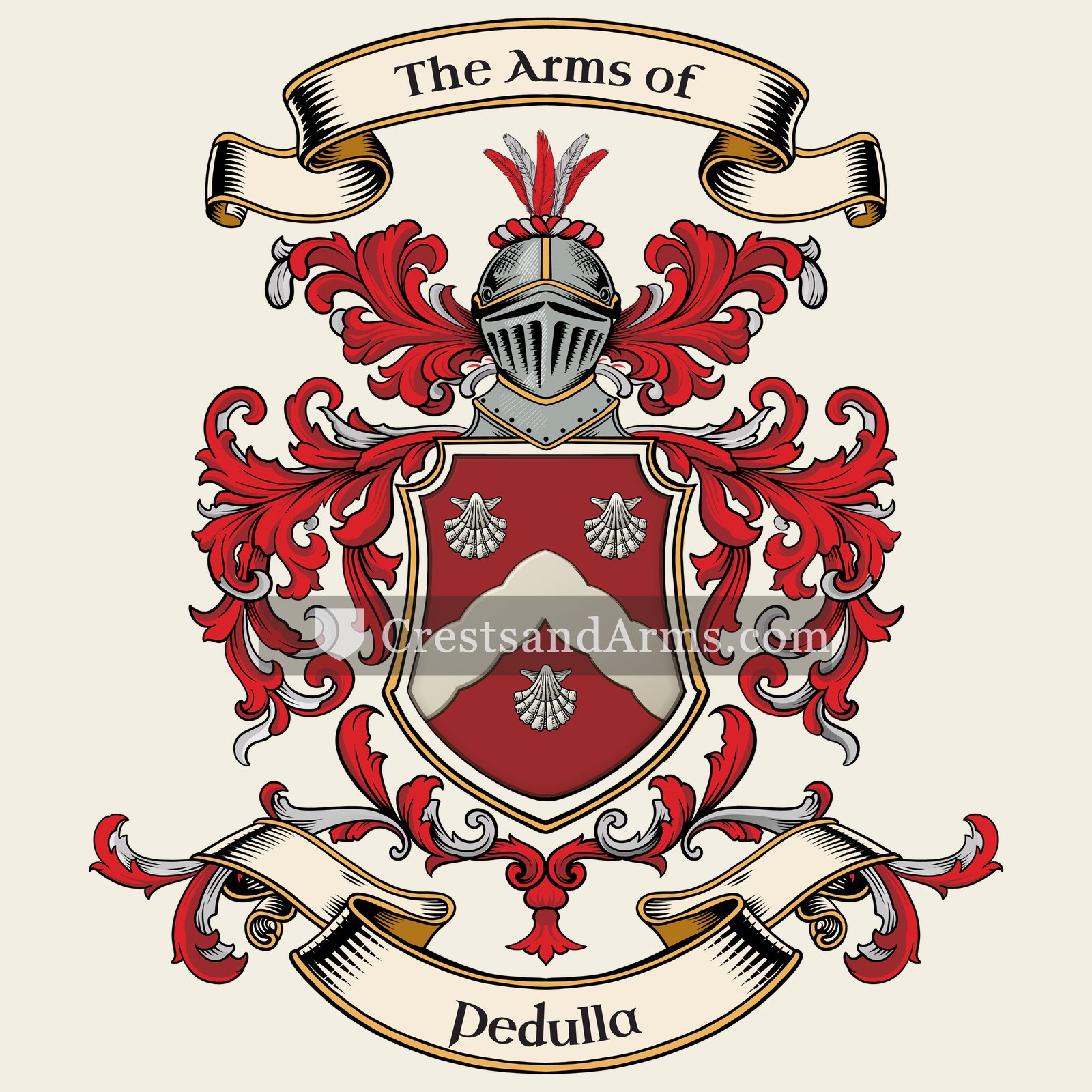 The Pedulla coat of arms, drawn from the recorded blazon