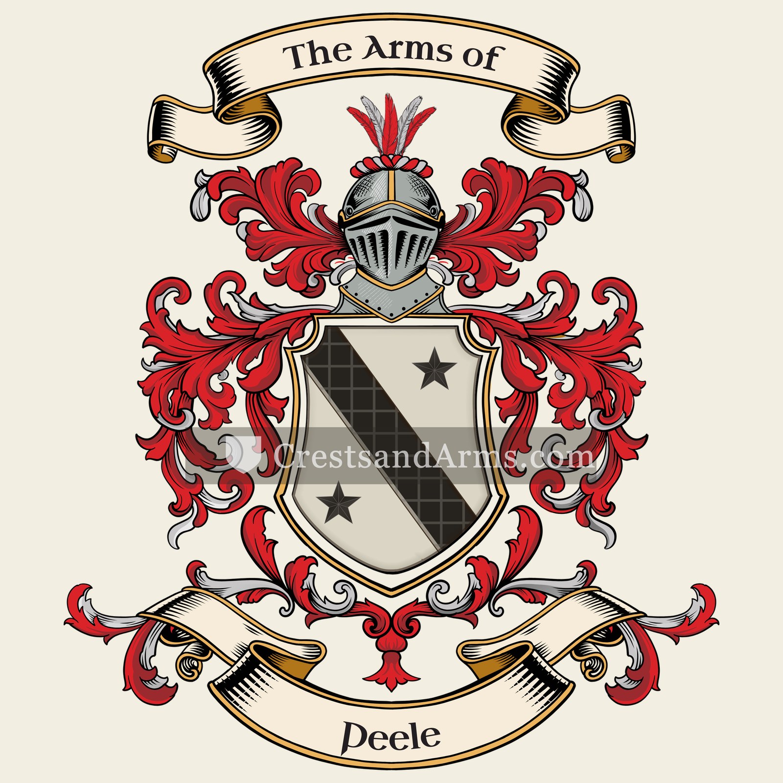 The Peele coat of arms, drawn from the recorded blazon