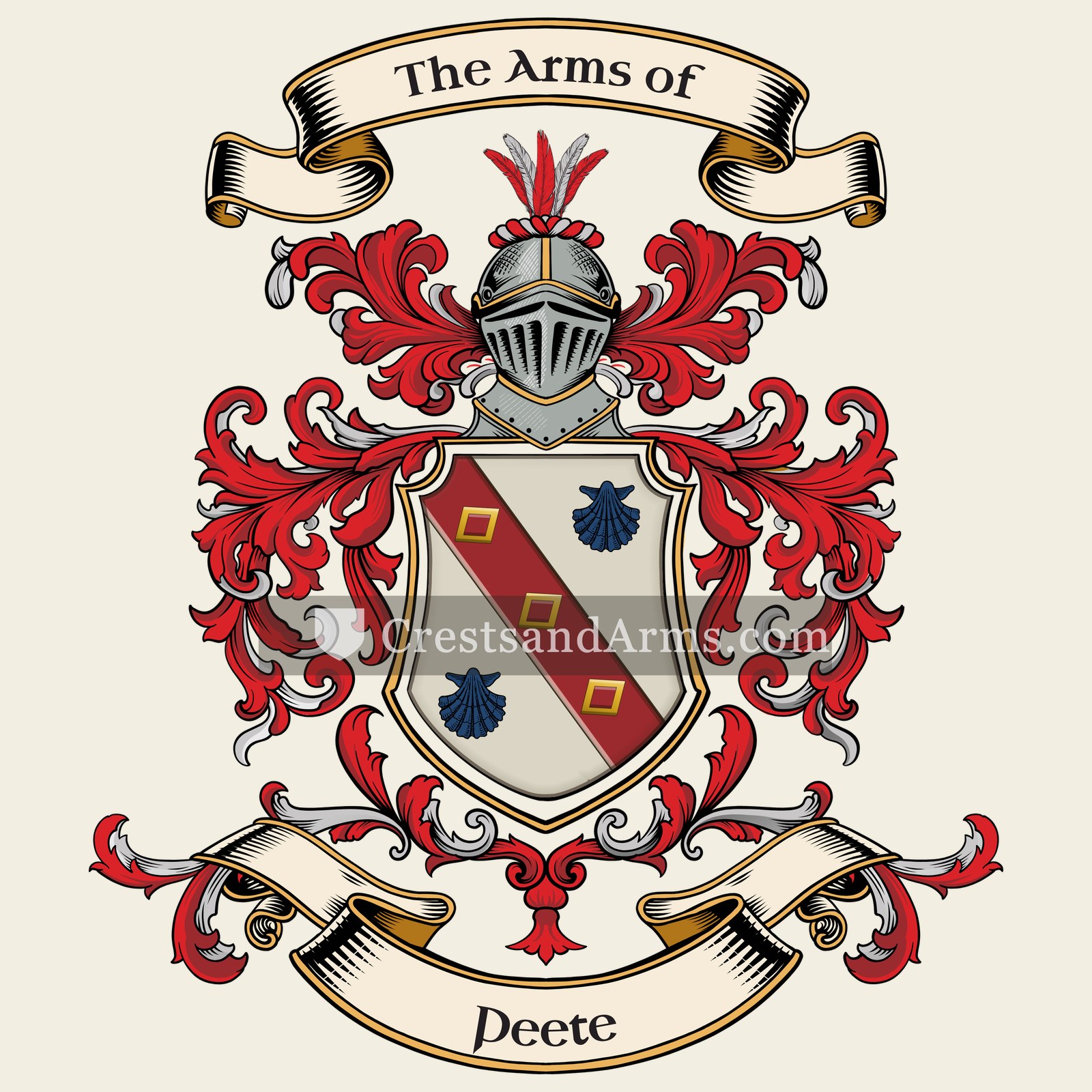 The Peete coat of arms, drawn from the recorded blazon