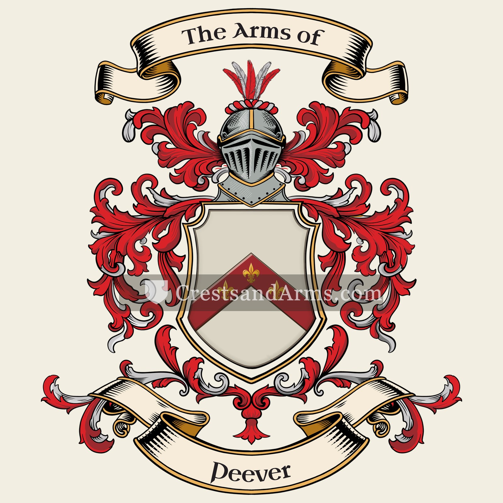 The Peever coat of arms, drawn from the recorded blazon