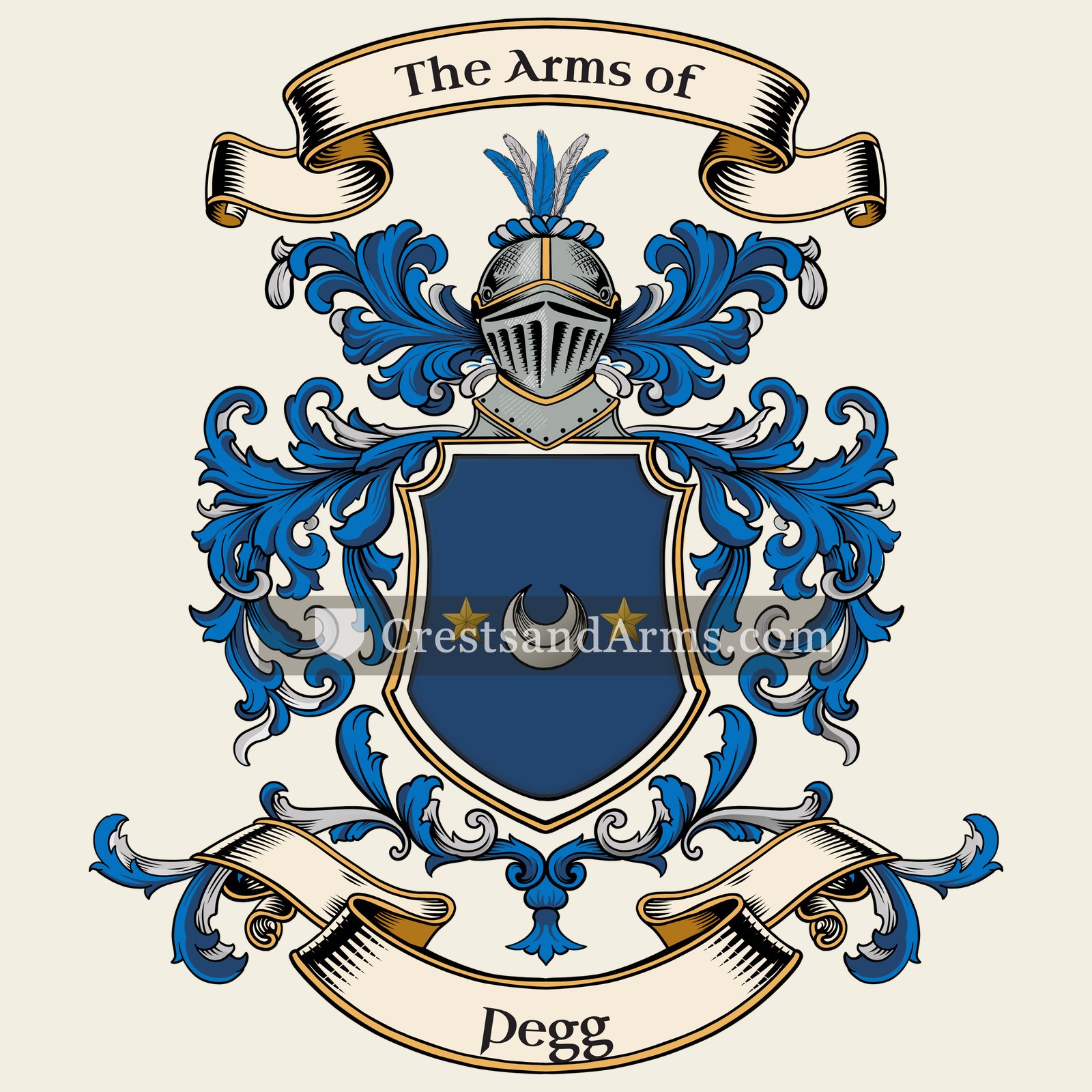 The Pegg coat of arms, drawn from the recorded blazon