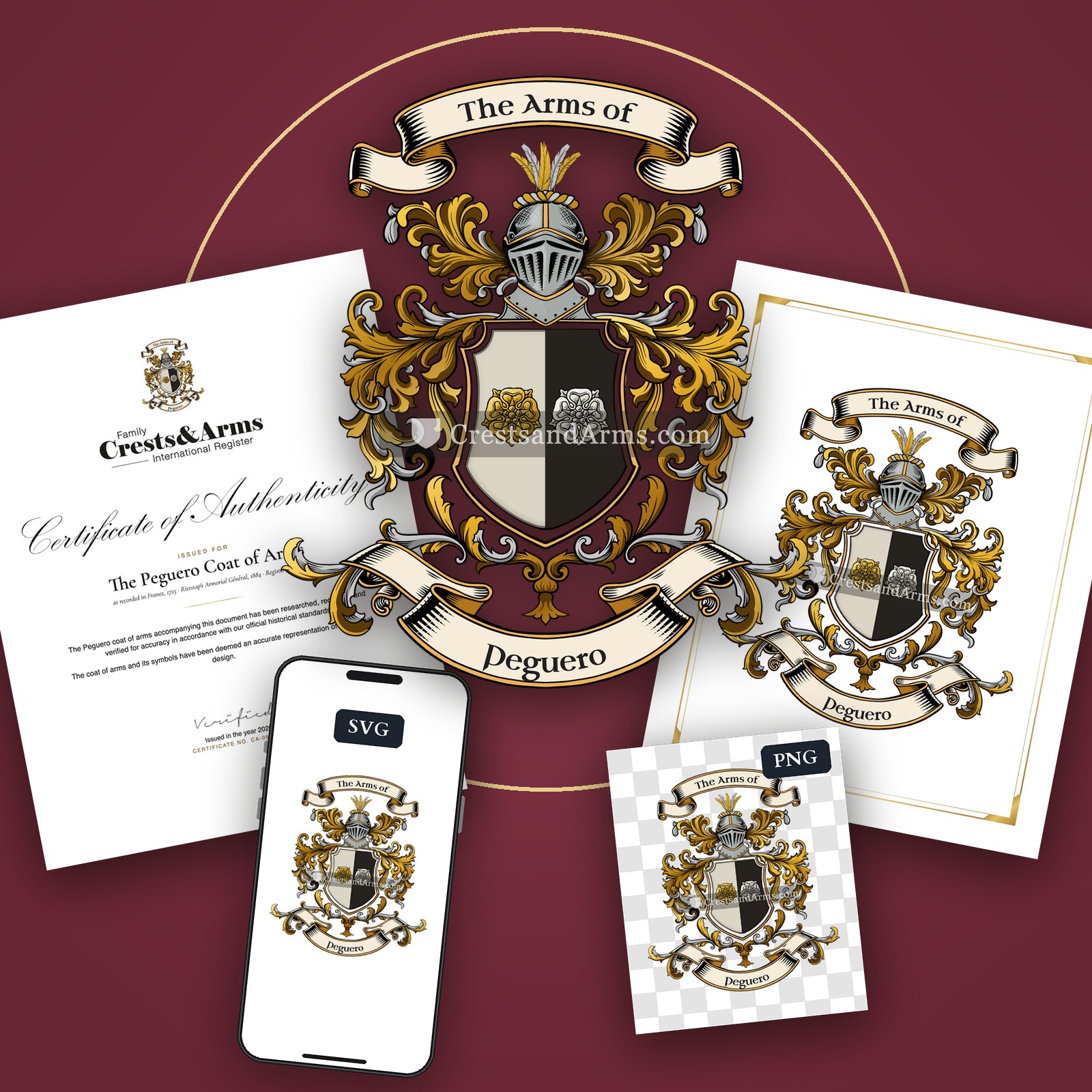 The Peguero arms on the coat of arms — digital pack