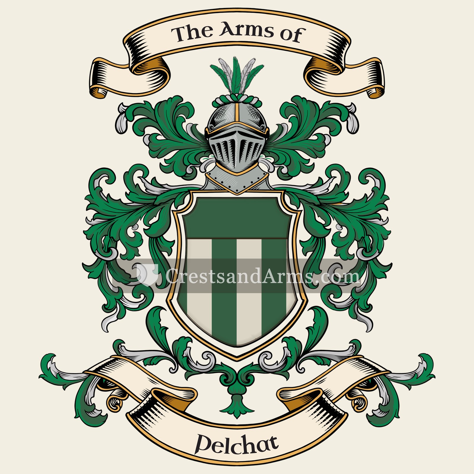The Pelchat coat of arms, drawn from the recorded blazon