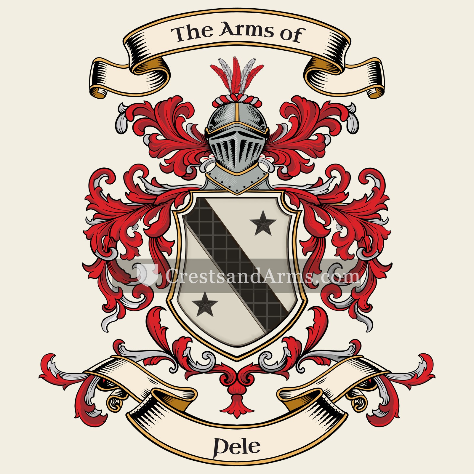 The Pele coat of arms, drawn from the recorded blazon
