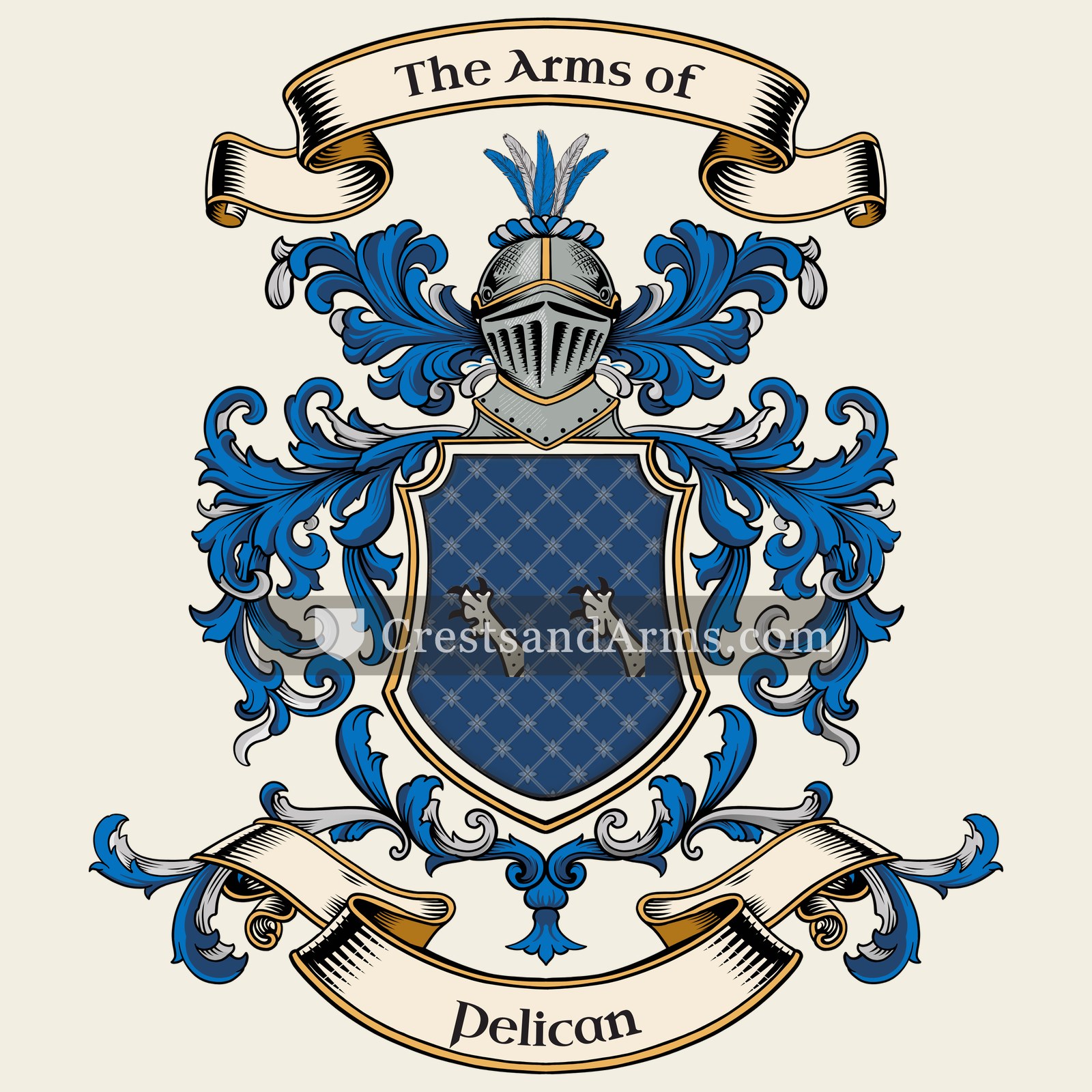 The Pelican coat of arms, drawn from the recorded blazon