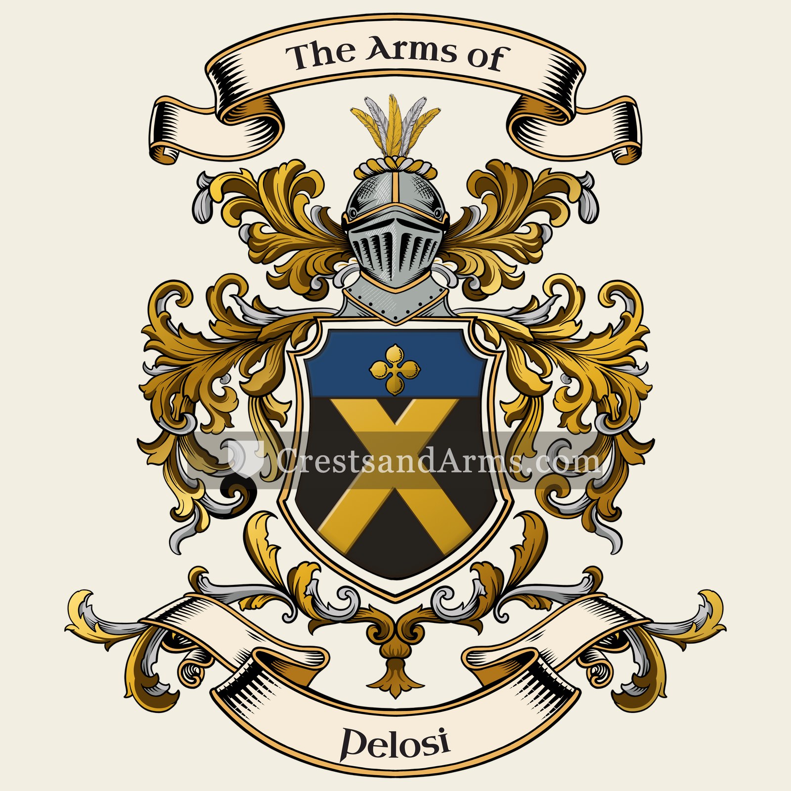 The Pelosi coat of arms, drawn from the recorded blazon