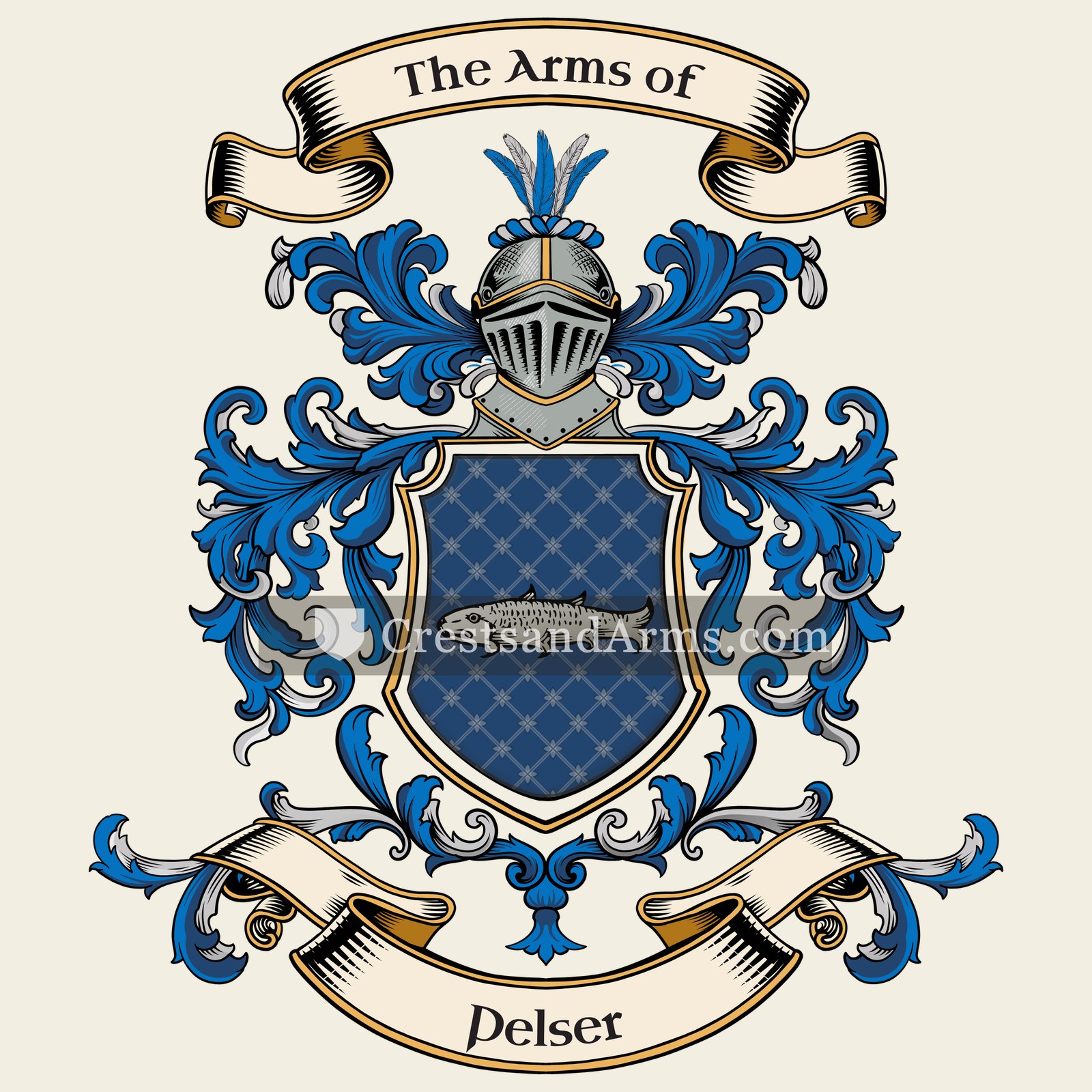 The Pelser coat of arms, drawn from the recorded blazon