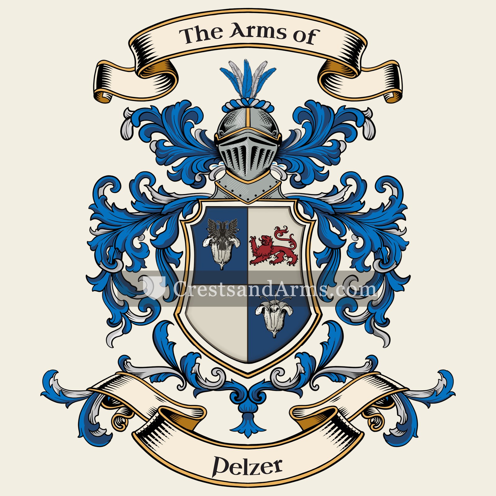 The Pelzer coat of arms, drawn from the recorded blazon