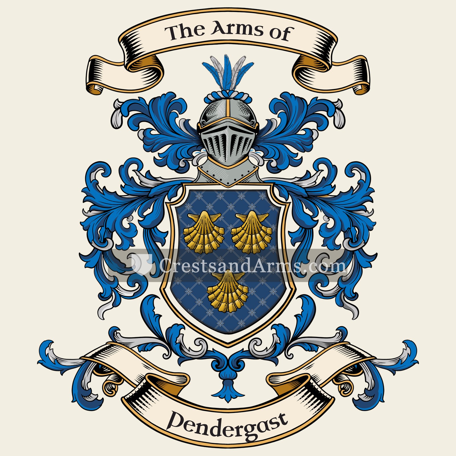 The Pendergast coat of arms, drawn from the recorded blazon