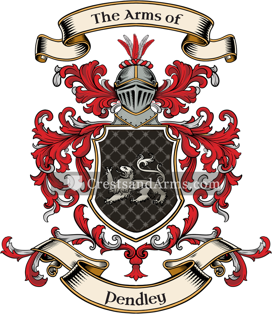 The Pendley coat of arms, drawn from the recorded blazon