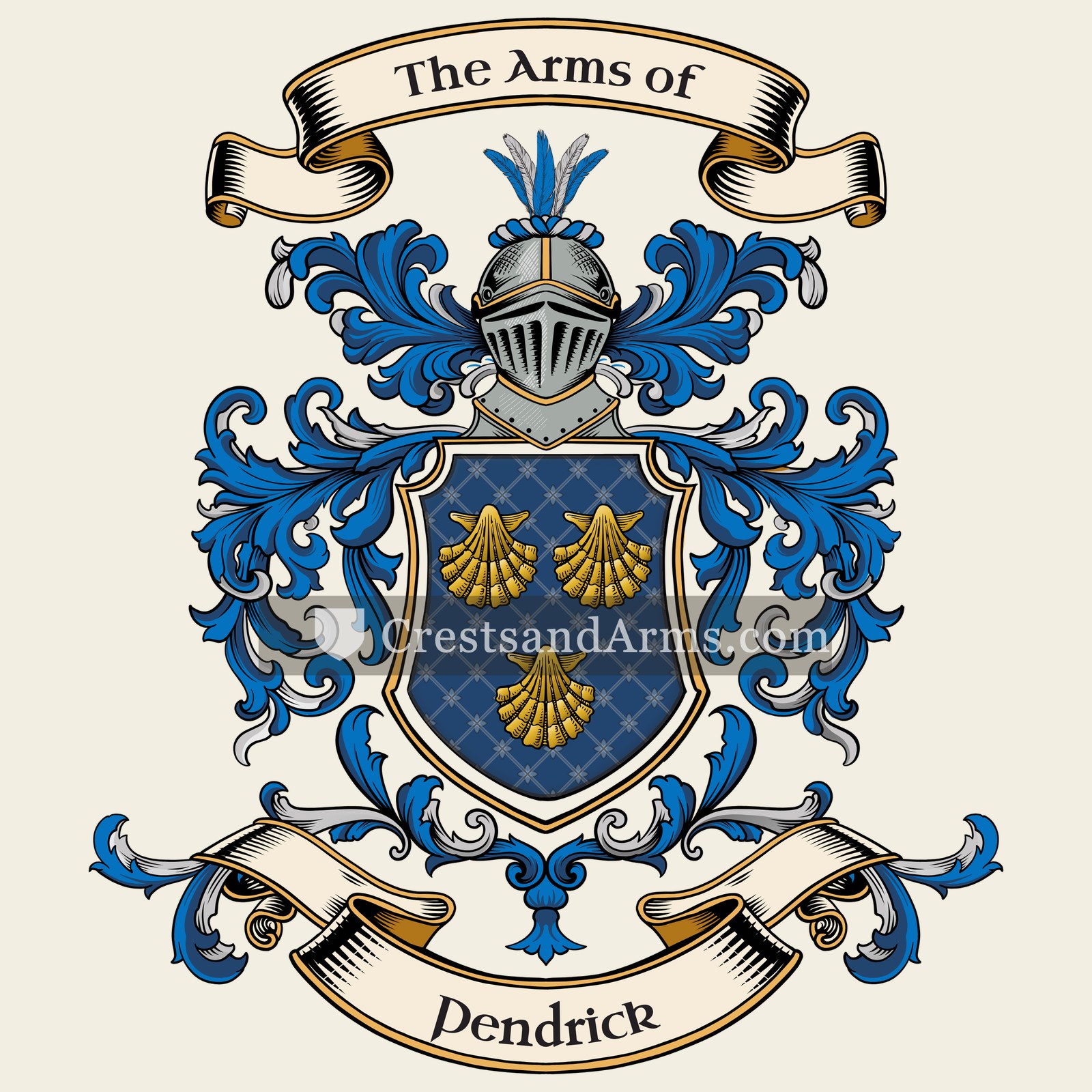The Pendrick coat of arms, drawn from the recorded blazon